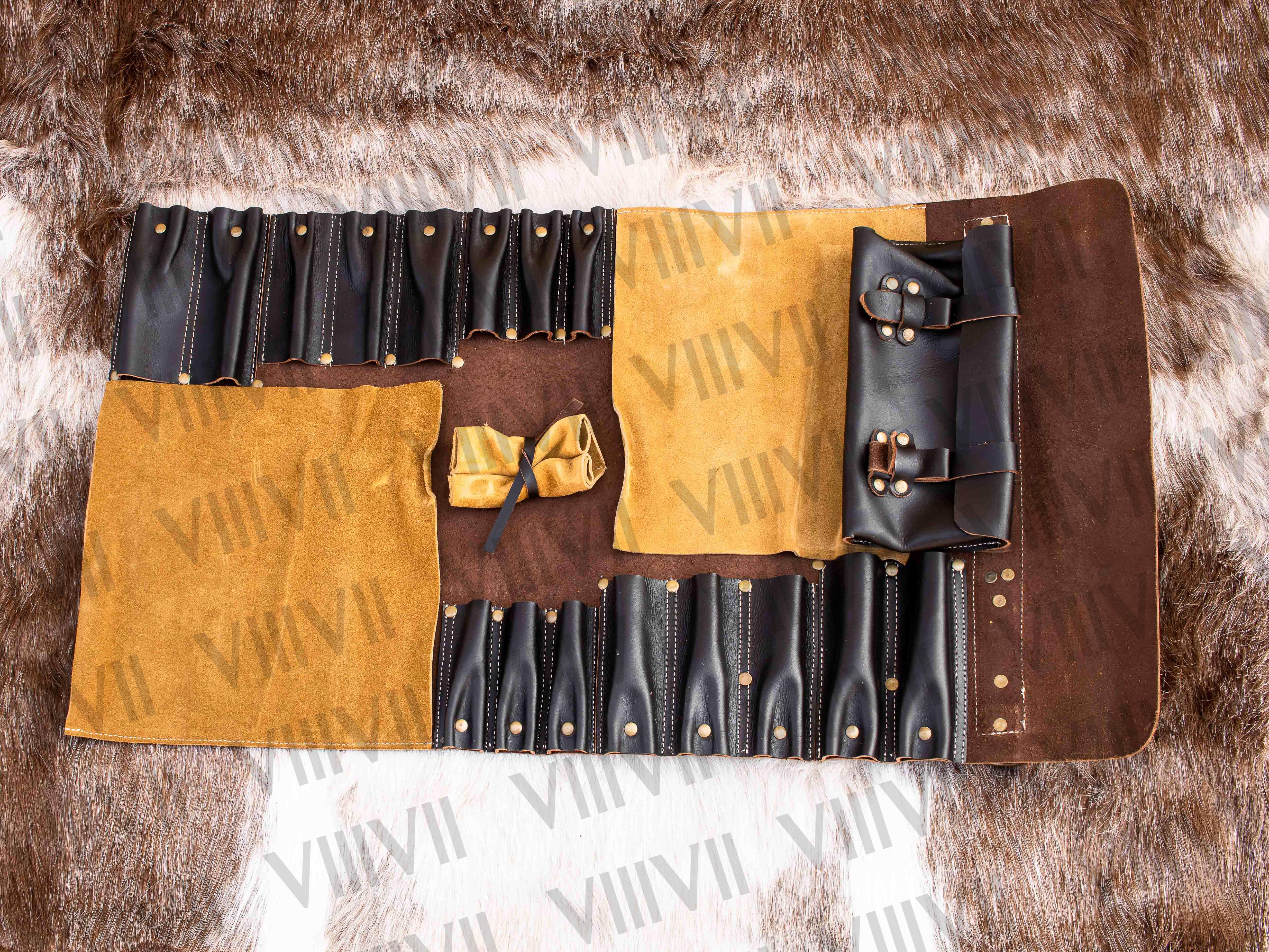 Leather knife roll, chef knife case in genuine leather, easy to carry and light