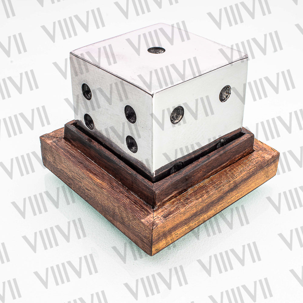 Stainless Steel Dice Cube 2x2" – Heavy Paperweight for Office Desk with Rosewood Gift Box