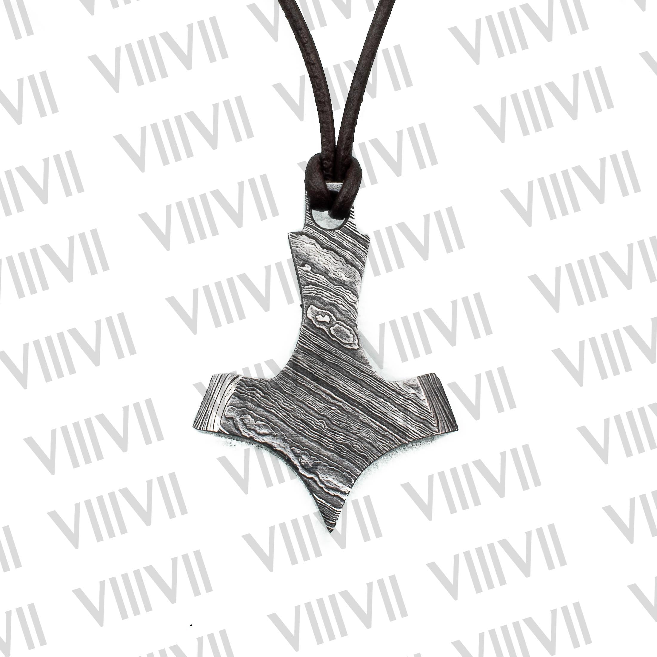 Forged Thor pendant in Damascus steel comes in hand carved rosewood box