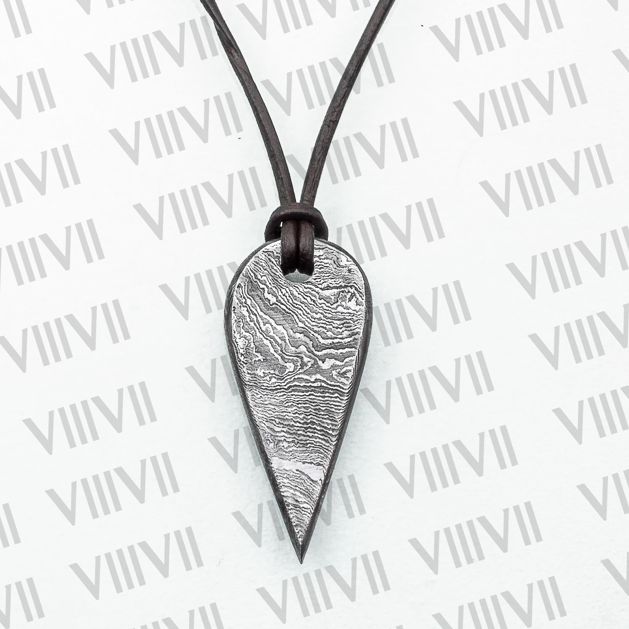 Tear drop necklace in Damascus steel comes in hand carved rosewood Gift box