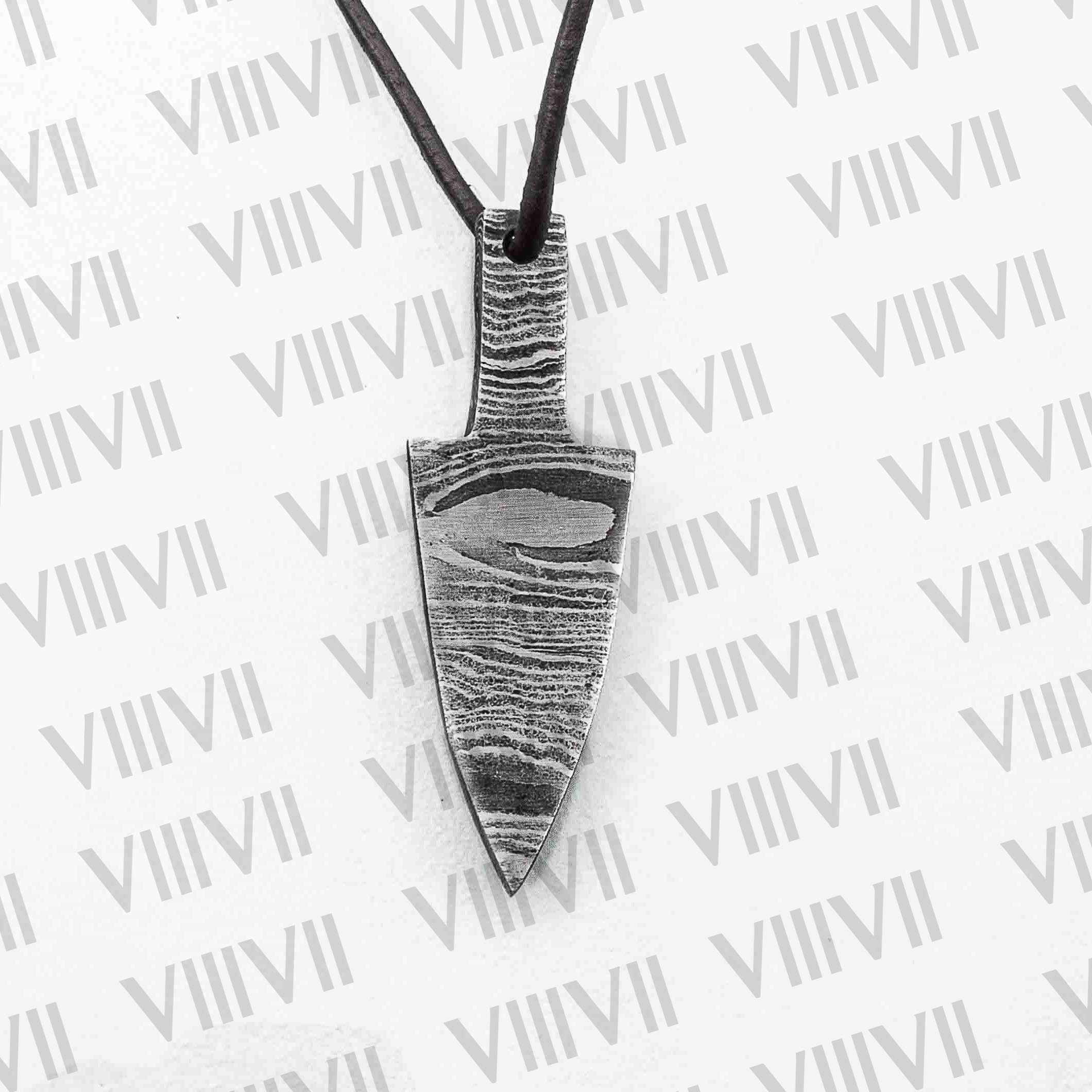 Viking spear head pendant in Damascus steel with rosewood gift box