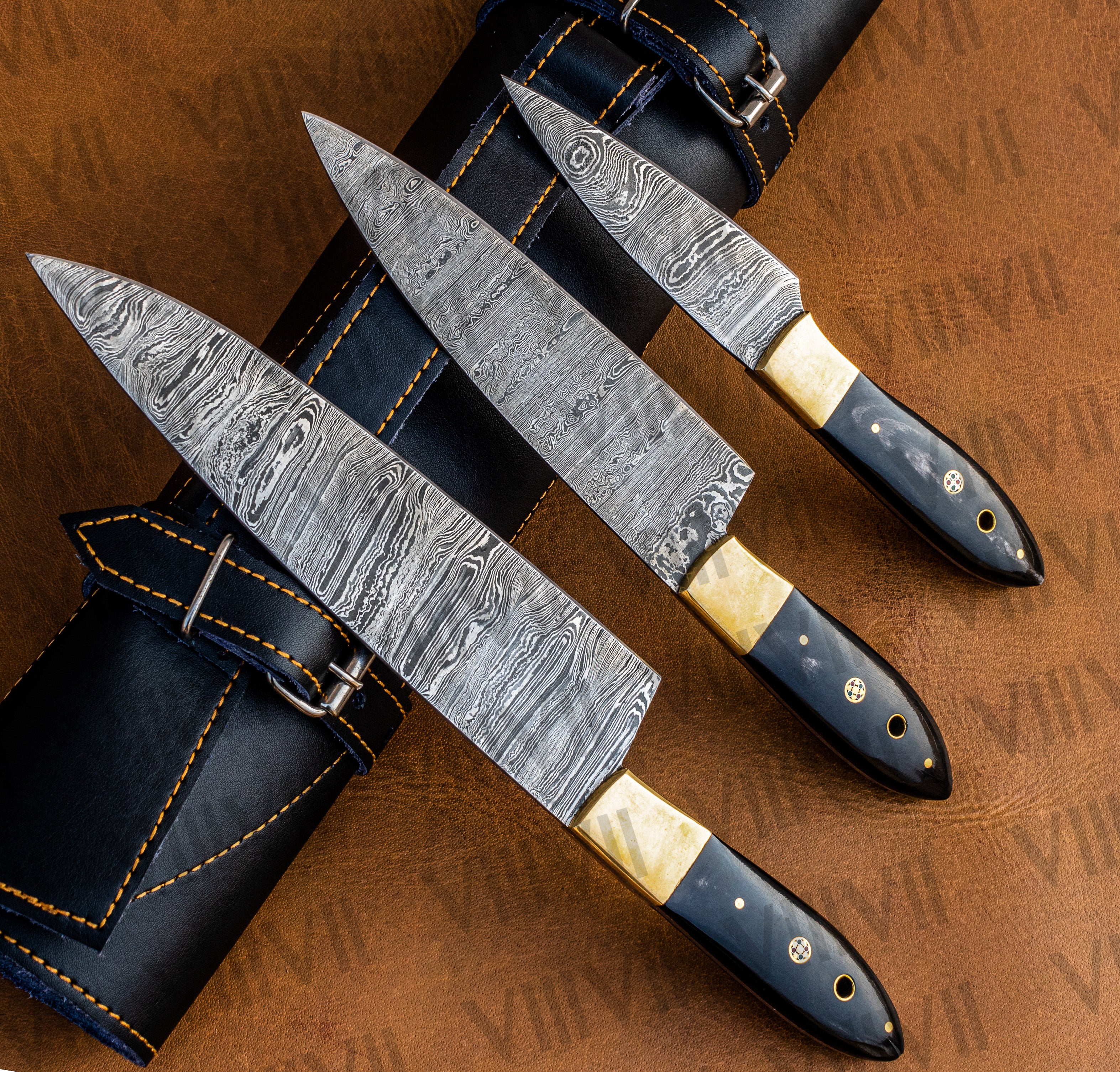 Handcrafted Chef Knife Set with Damascus Steel & Bull Horn Handles – Premium Kitchen Tools