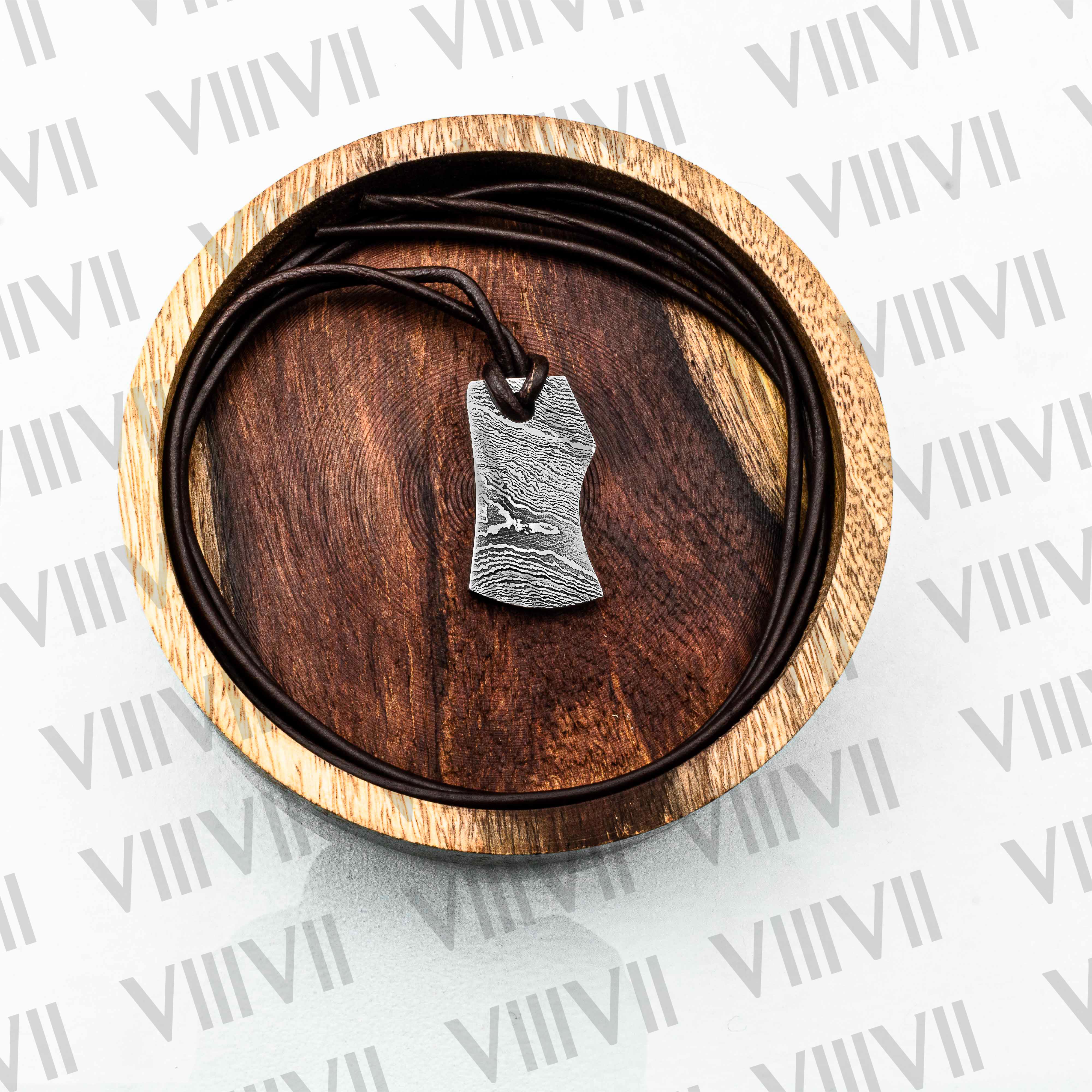 forged Solid Damascus steel pendant comes in hand carved rosewood Gift box