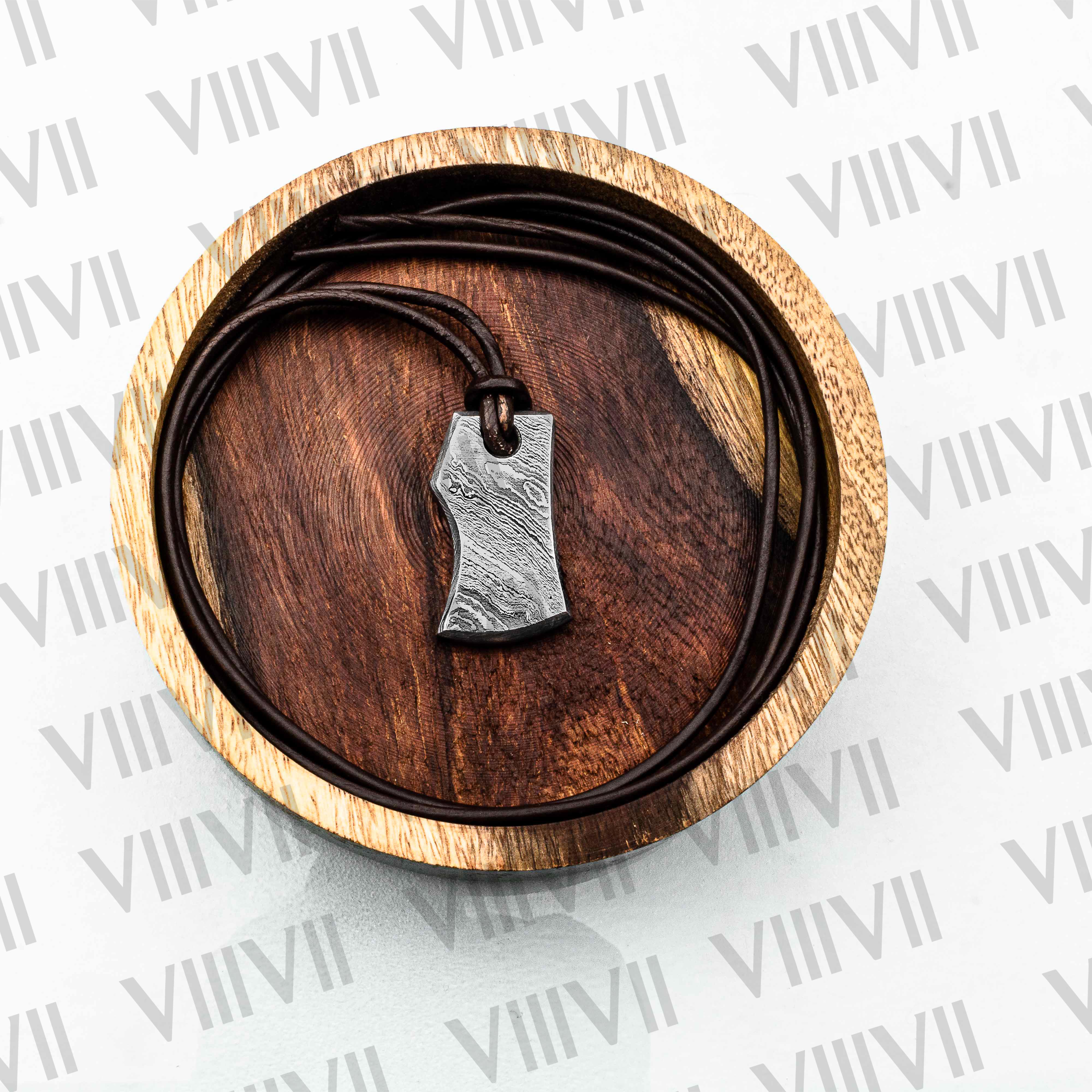 forged Solid Damascus steel pendant comes in hand carved rosewood Gift box