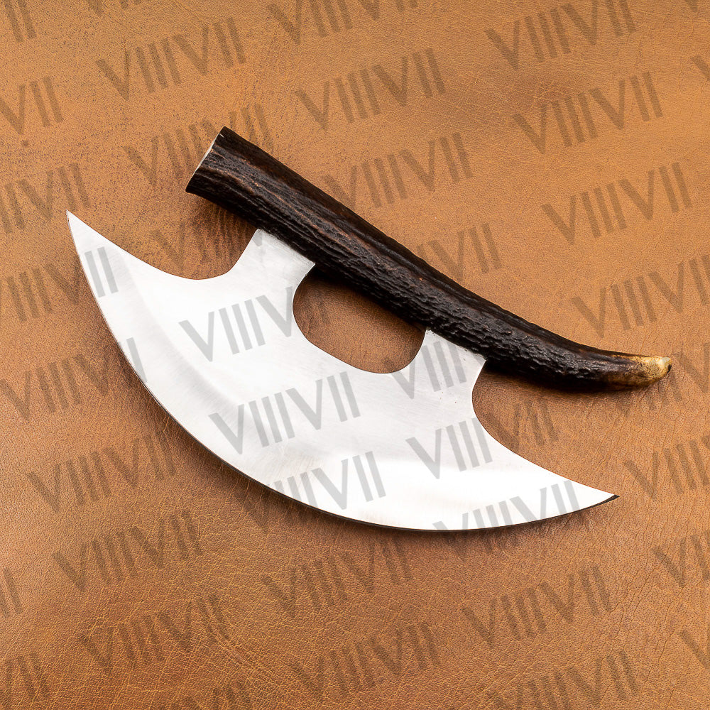 Handmade ULU Knife in Stainless Steel with Antler Handle – Unique & Durable