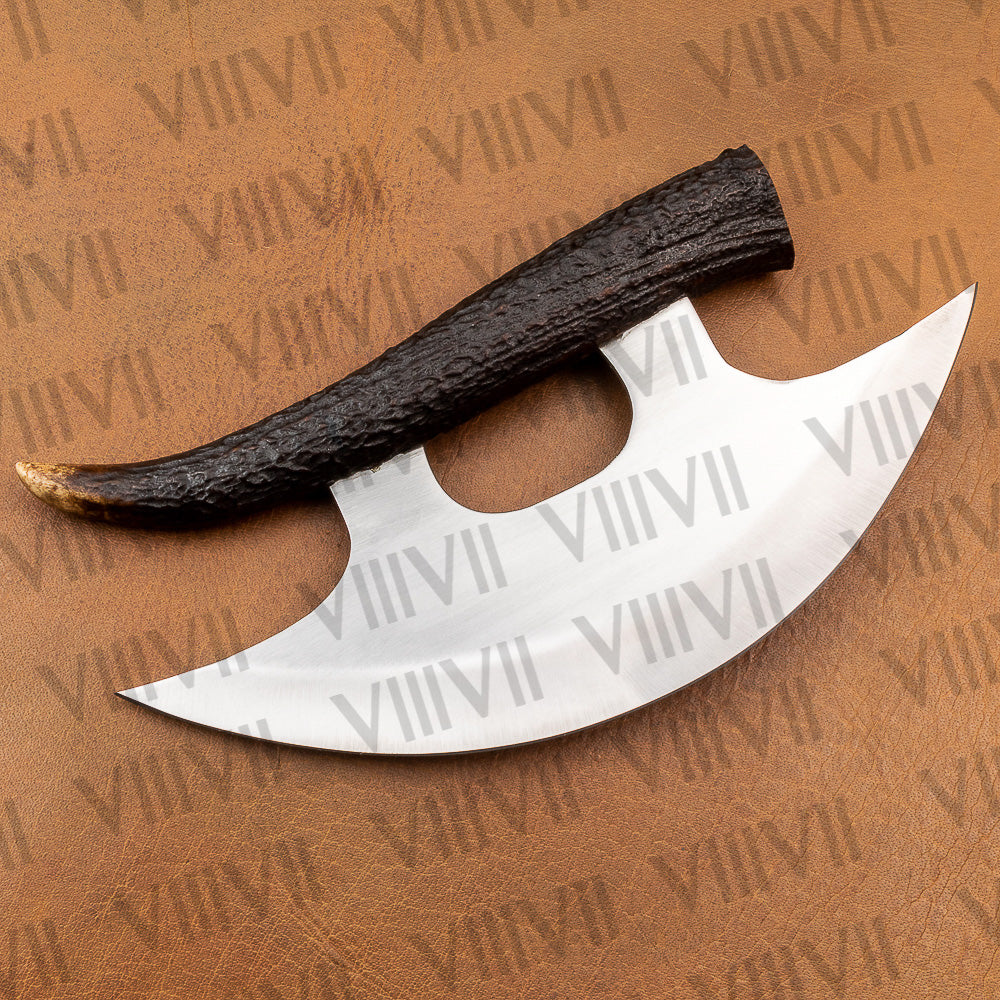 Handmade ULU Knife in Stainless Steel with Antler Handle – Unique & Durable