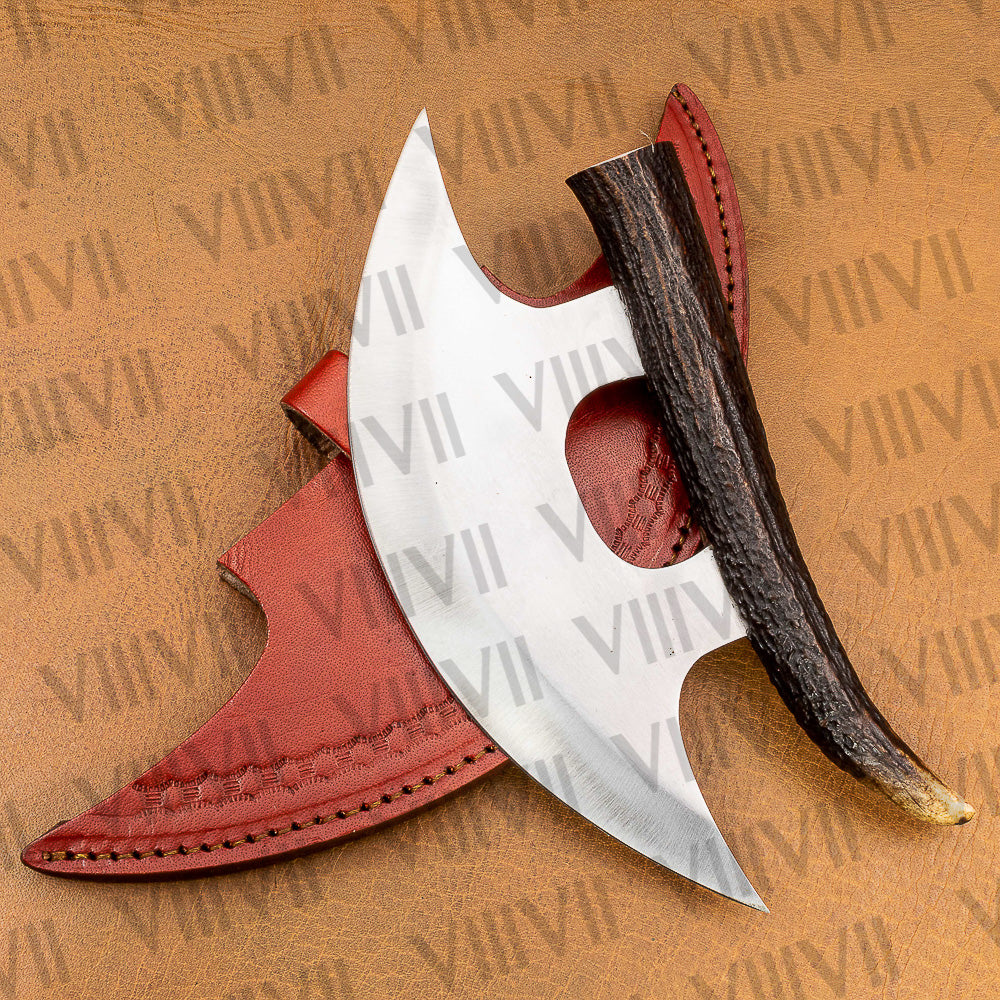 Handmade ULU Knife in Stainless Steel with Antler Handle – Unique & Durable