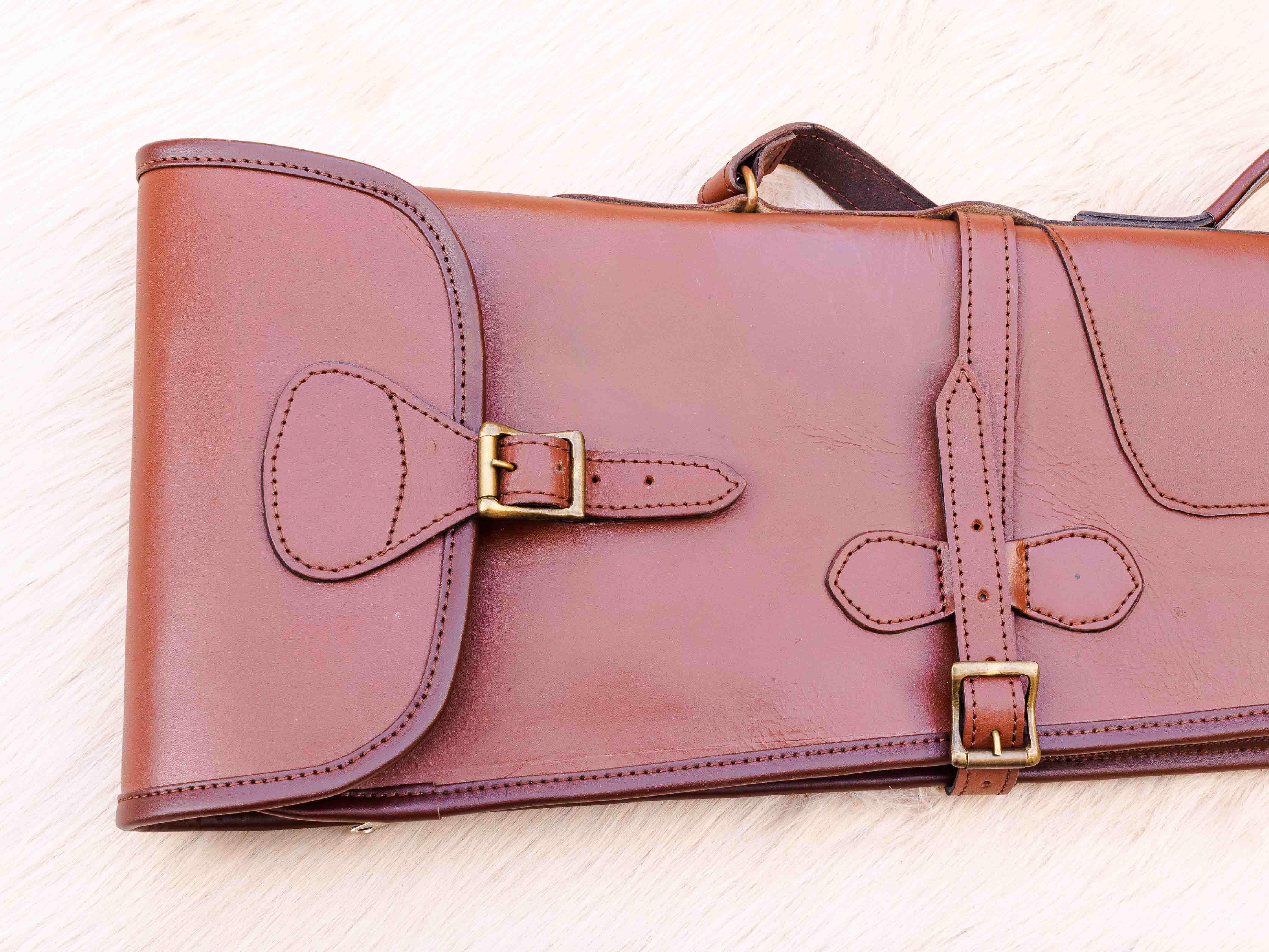 Leather Rifle case with shearling fur interior, Premium quality scabbard