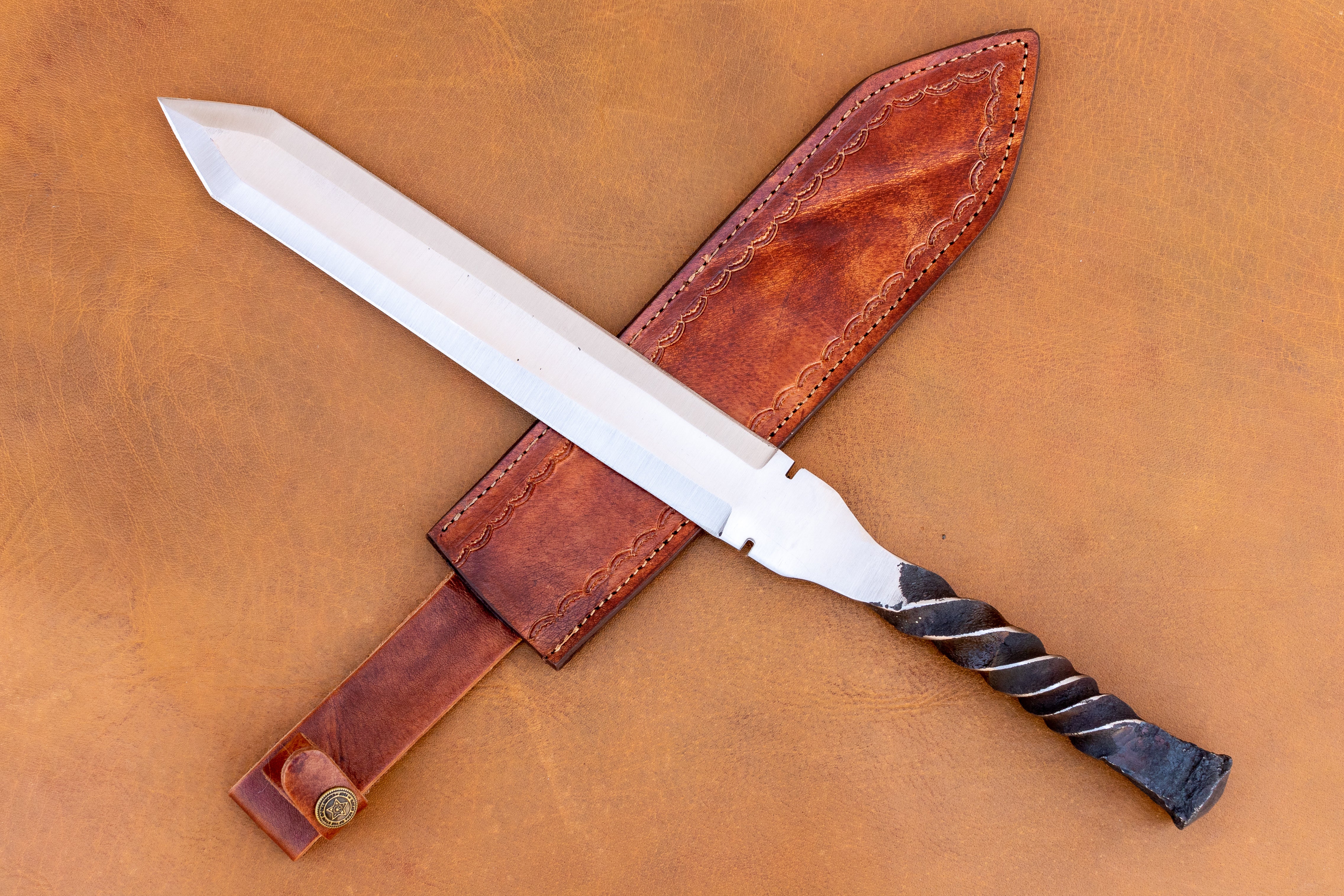 Railroad Spike Knife Double Edge Dagger | 16" Twisted Handle | Handmade Collectible Gift