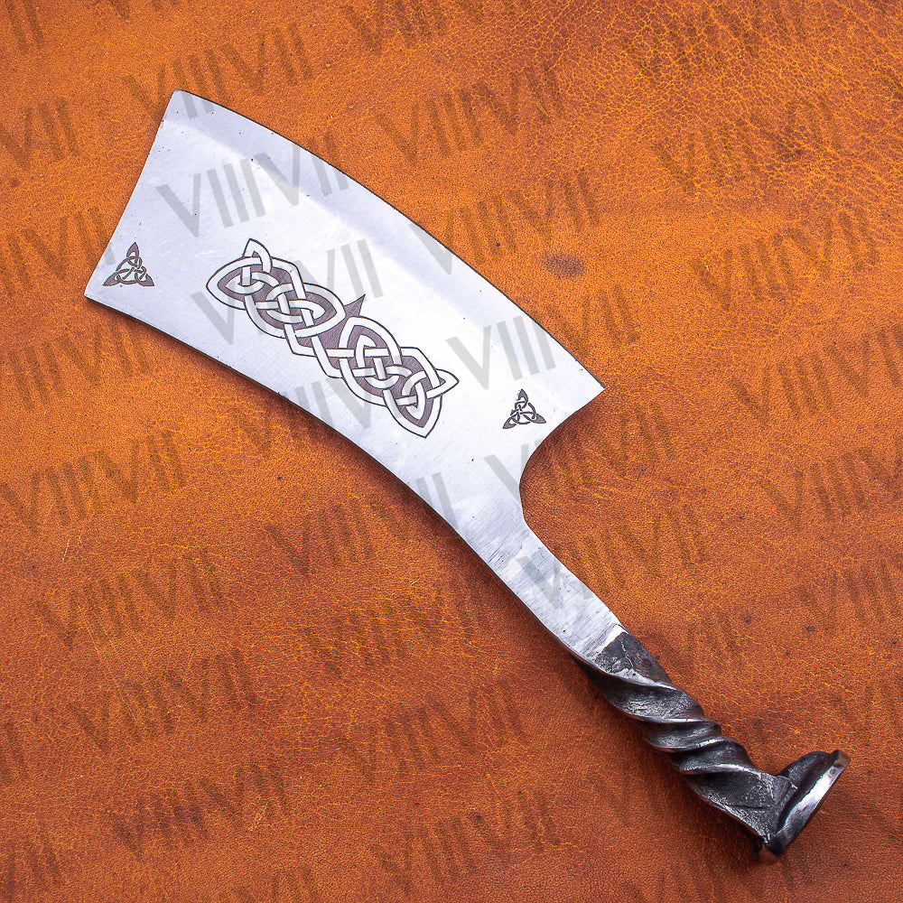 Hand Forged Celtic Cleaver Gift | Railroad Spike Knife with Leather Sheath | Unique Handmade Blade for Him