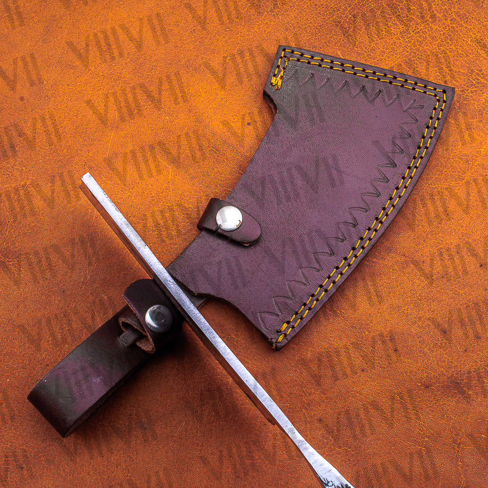 Hand Forged Celtic Cleaver Gift | Railroad Spike Knife with Leather Sheath | Unique Handmade Blade for Him