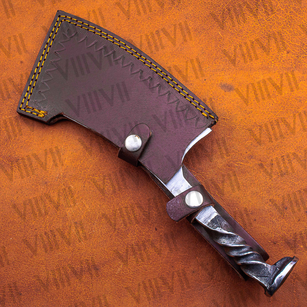 Hand Forged Celtic Cleaver Gift | Railroad Spike Knife with Leather Sheath | Unique Handmade Blade for Him