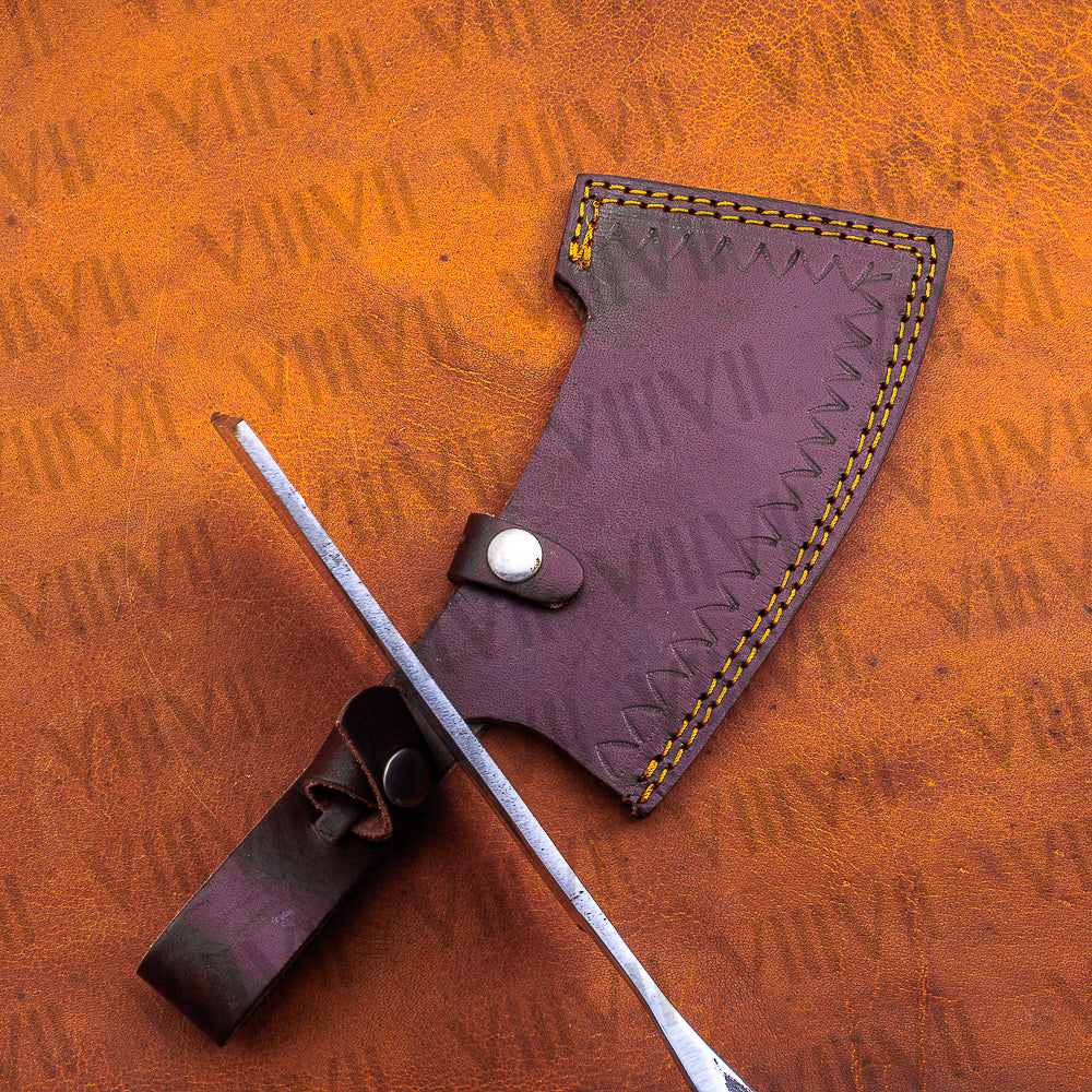 Hand Forged Wolf Engraved Cleaver | Railroad Spike Knife with Leather Sheath | Unique Handmade Gift for Him