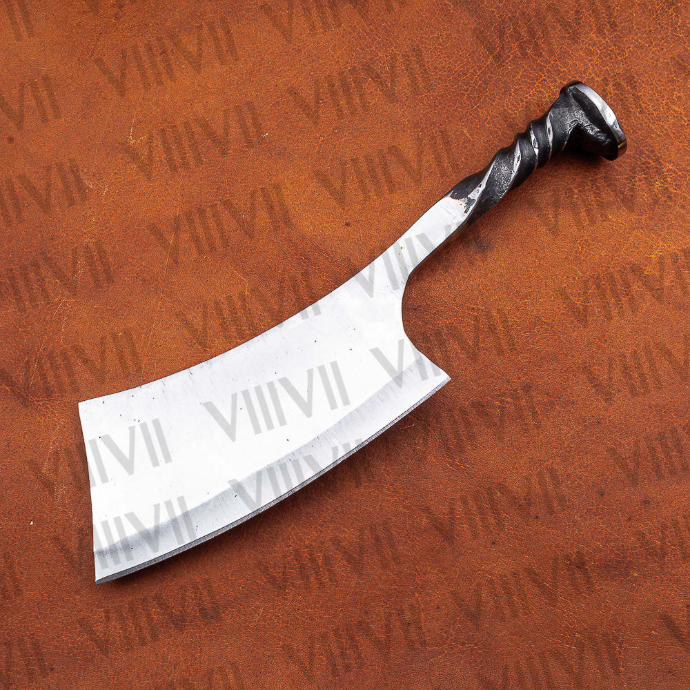 Custom Engraved Railroad Spike Cleaver | Personalized Hand Forged Knife with Leather Sheath | Unique Gift for Him