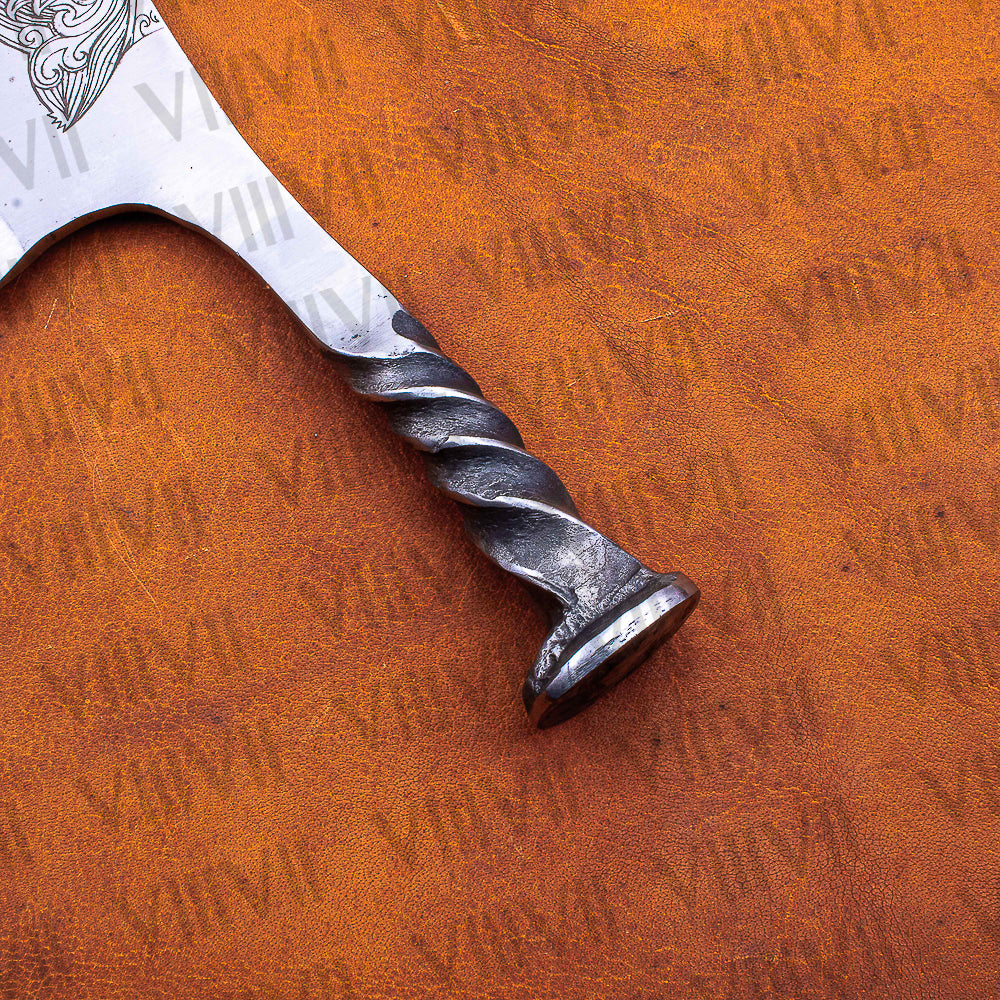 Hand Forged Wolf Engraved Cleaver | Railroad Spike Knife with Leather Sheath | Unique Handmade Gift for Him