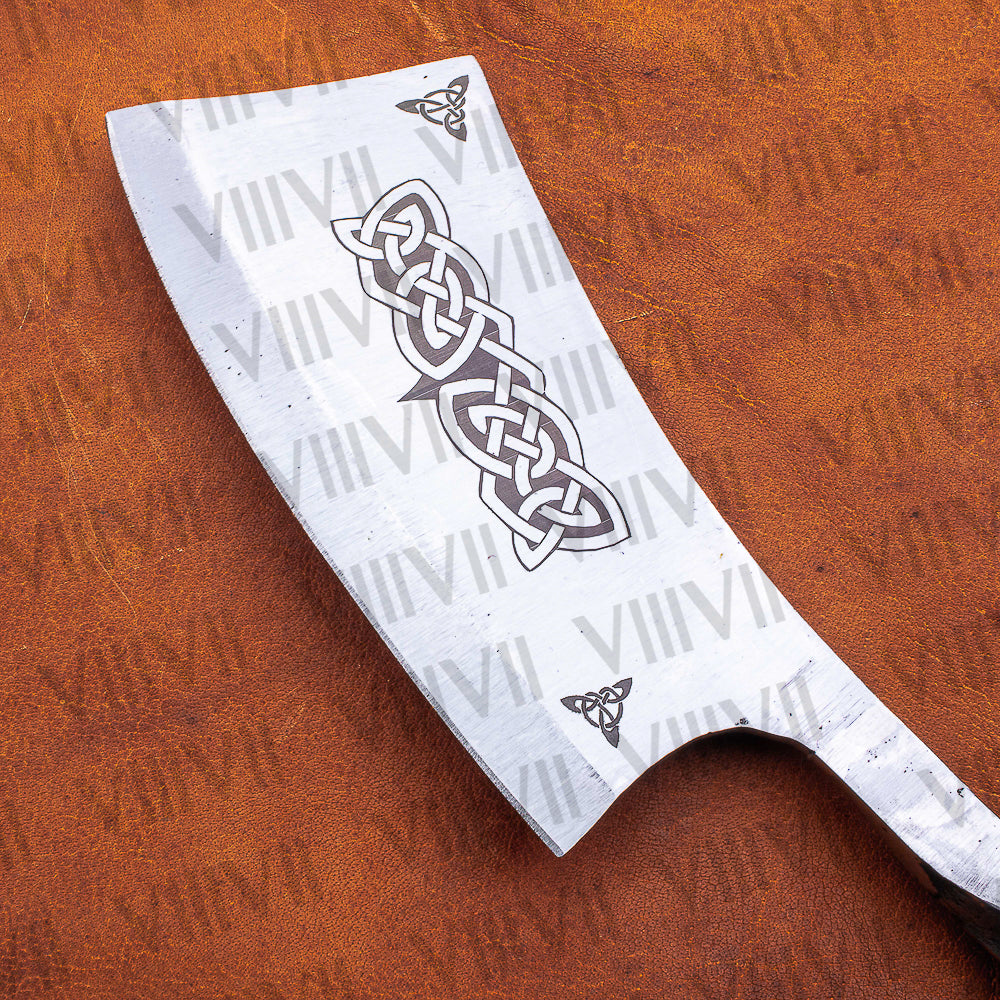 Hand Forged Celtic Cleaver Gift | Railroad Spike Knife with Leather Sheath | Unique Handmade Blade for Him