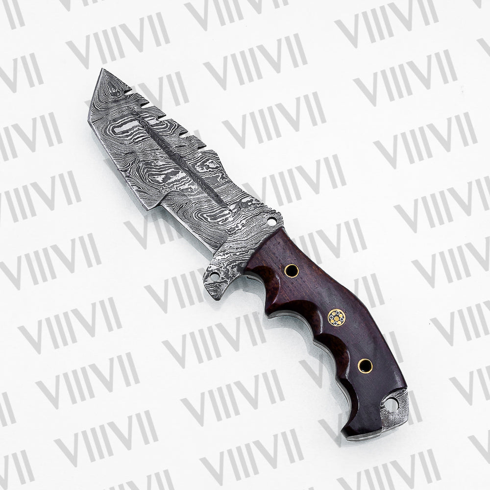 Handmade Damascus Steel Hunting Knife – Fixed Blade with Micarta Handle, Scout Carry Sheath & Optional Wooden Gift Box