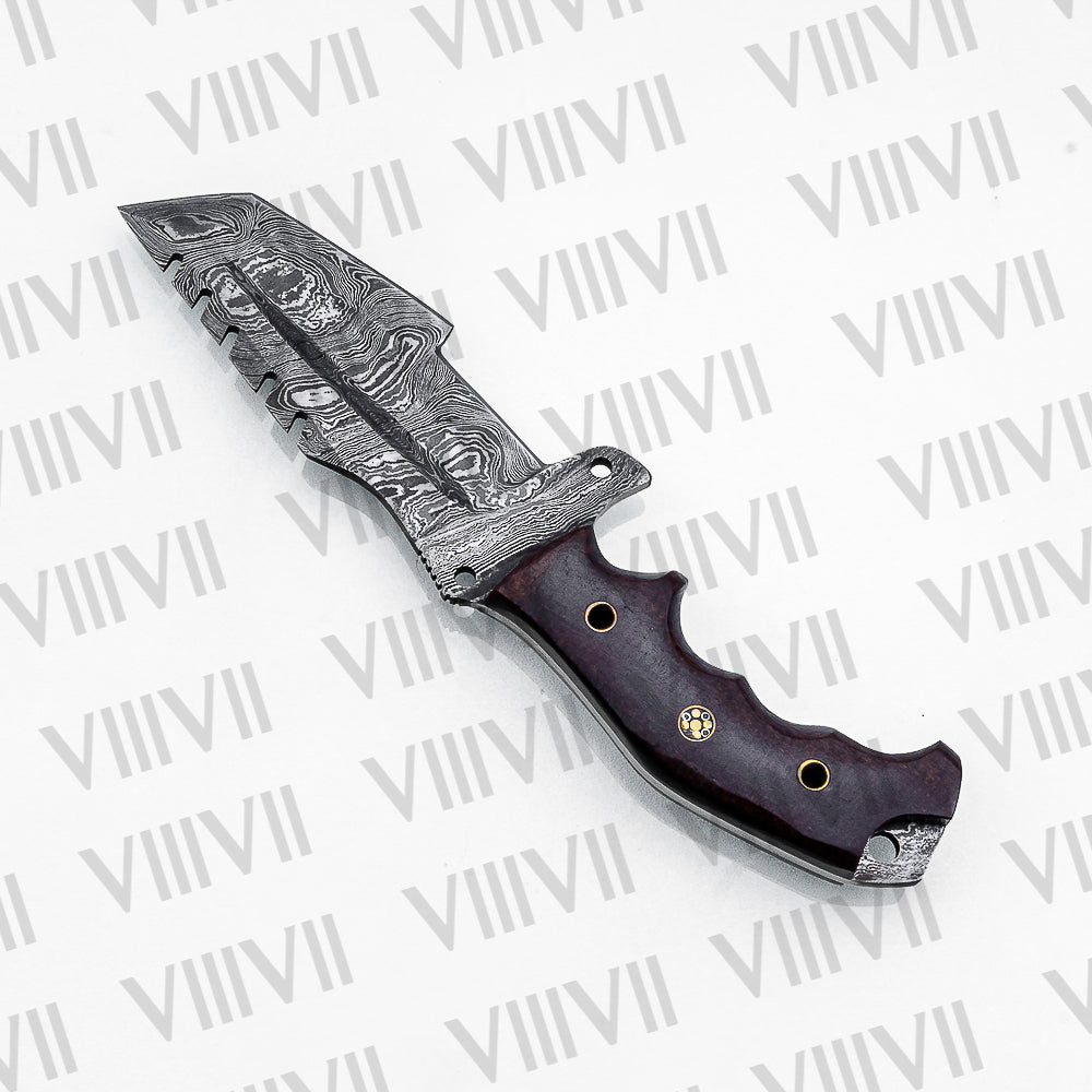 Handmade Damascus Steel Hunting Knife – Fixed Blade with Micarta Handle, Scout Carry Sheath & Optional Wooden Gift Box