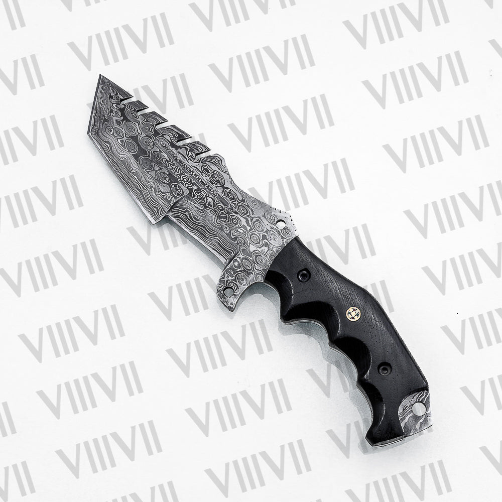 Handmade Damascus Steel Hunting Knife – Fixed Blade with Wangi Wood Handle, Scout Carry Sheath & Wooden Gift Box