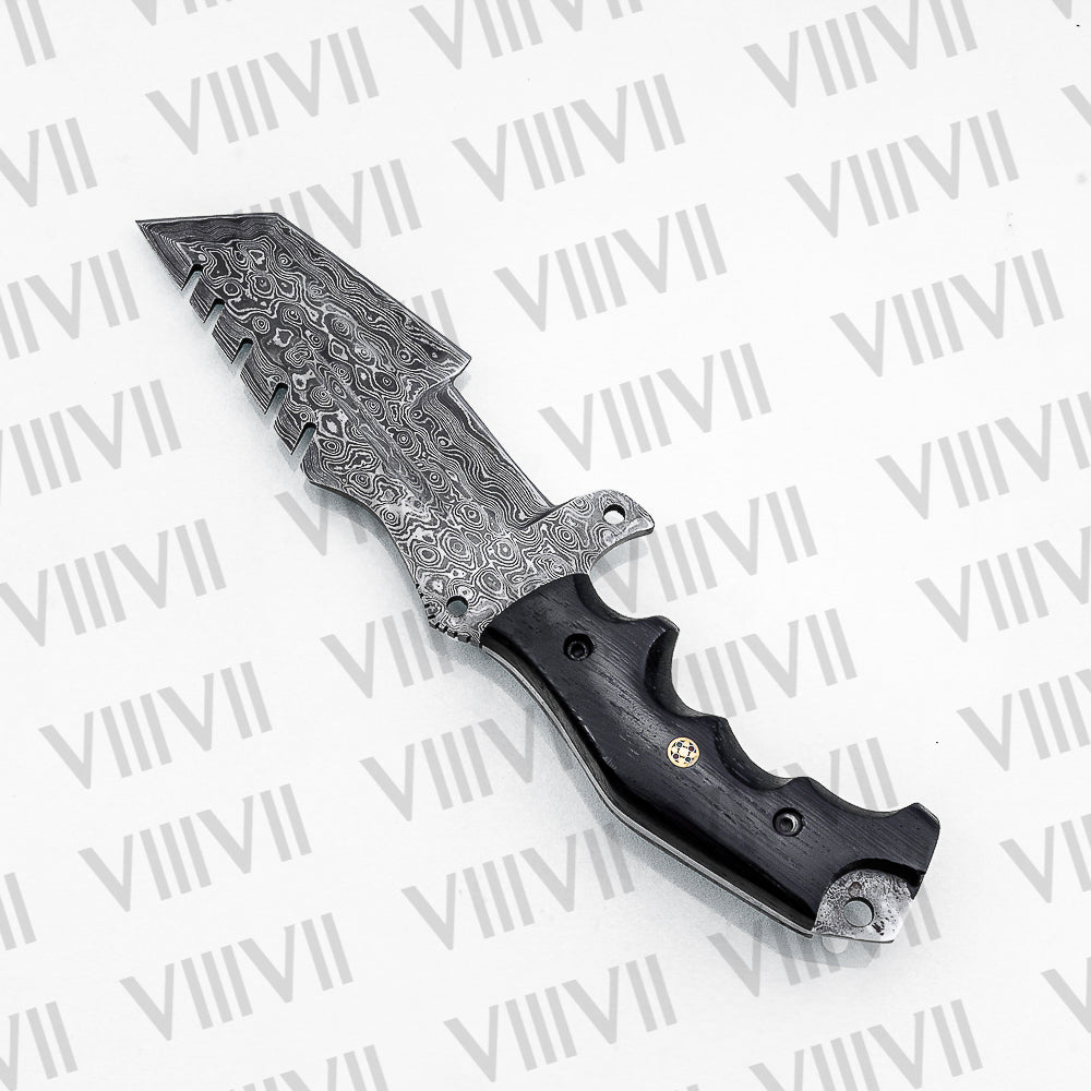 Handmade Damascus Steel Hunting Knife – Fixed Blade with Wangi Wood Handle, Scout Carry Sheath & Wooden Gift Box