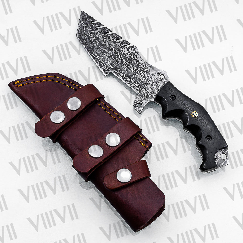 Handmade Damascus Steel Hunting Knife – Fixed Blade with Wangi Wood Handle, Scout Carry Sheath & Wooden Gift Box