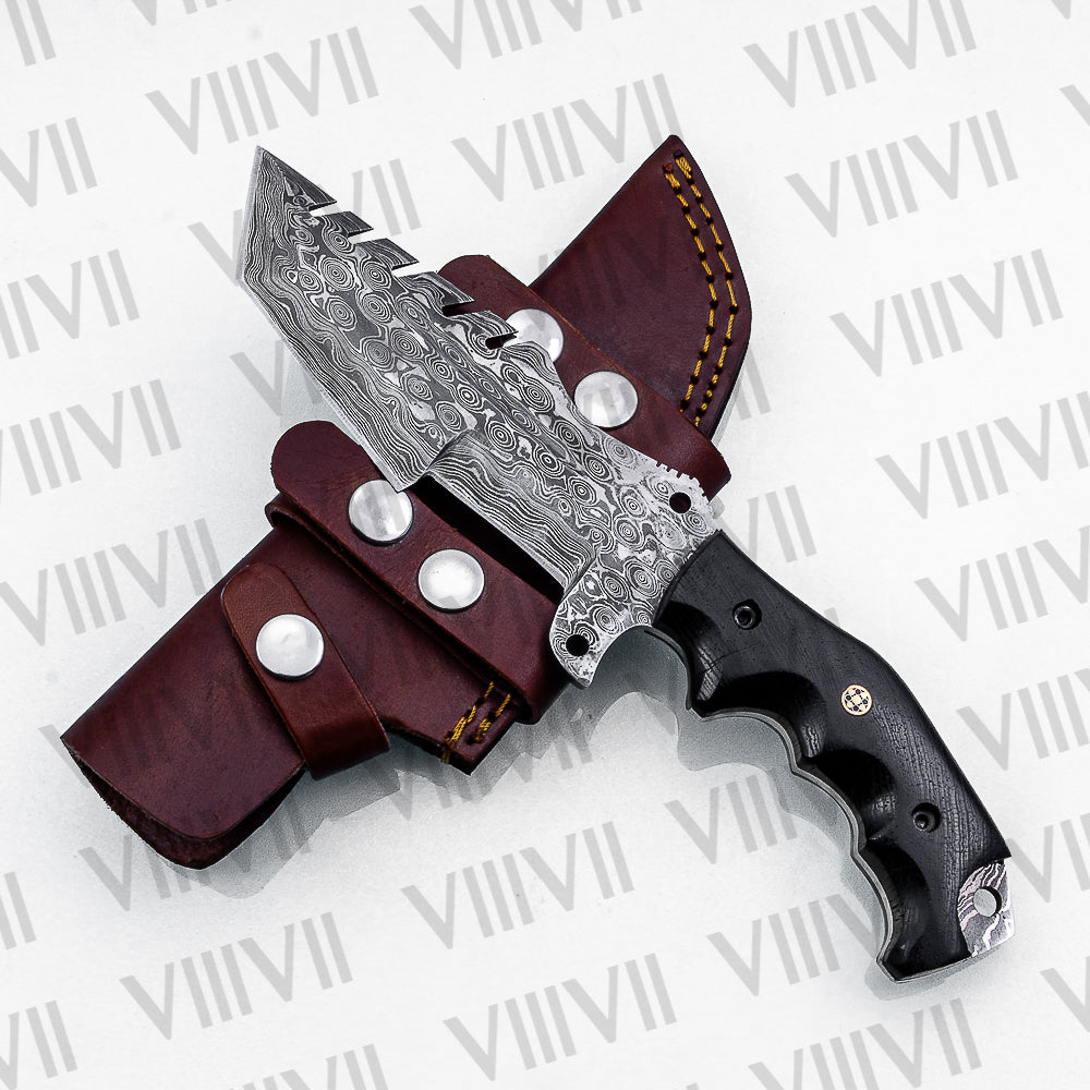 Handmade Damascus Steel Hunting Knife – Fixed Blade with Wangi Wood Handle, Scout Carry Sheath & Wooden Gift Box