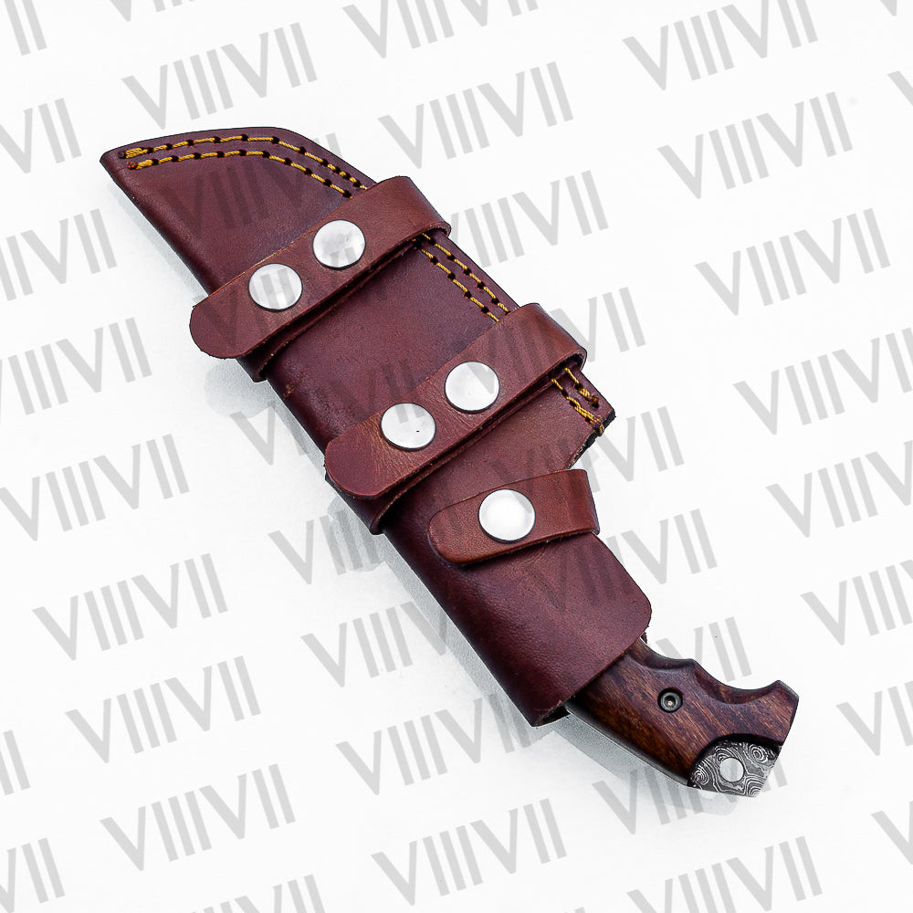 Handmade Damascus Steel Hunting Knife – Fixed Blade with Rosewood Handle, Scout Carry Sheath & Wooden Gift Box