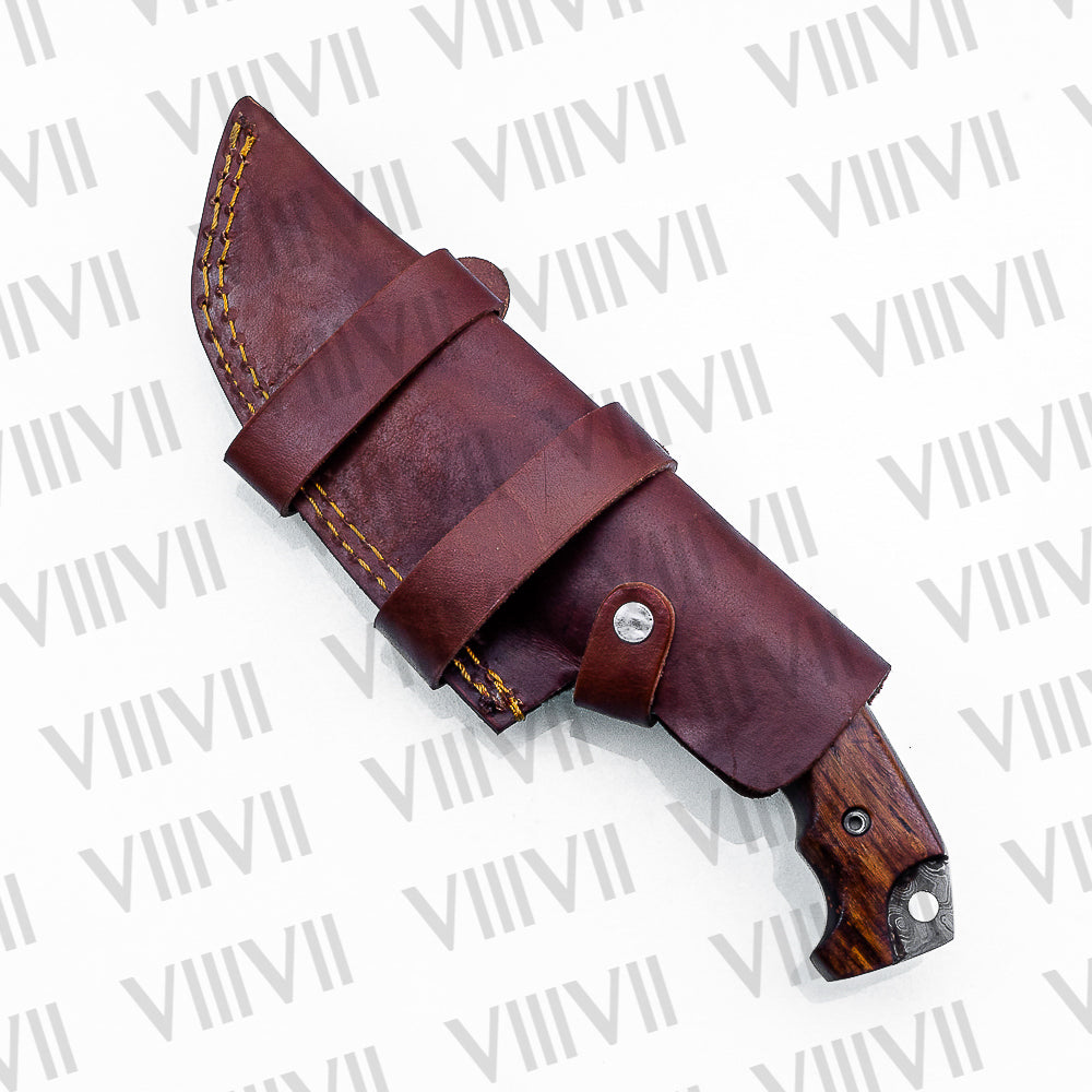 Handmade Damascus Steel Hunting Knife – Fixed Blade with Rosewood Handle, Scout Carry Sheath & Wooden Gift Box