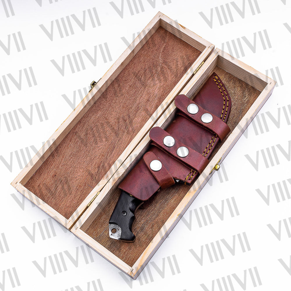 Handmade Damascus Steel Hunting Knife – Fixed Blade with Wangi Wood Handle, Scout Carry Sheath & Wooden Gift Box