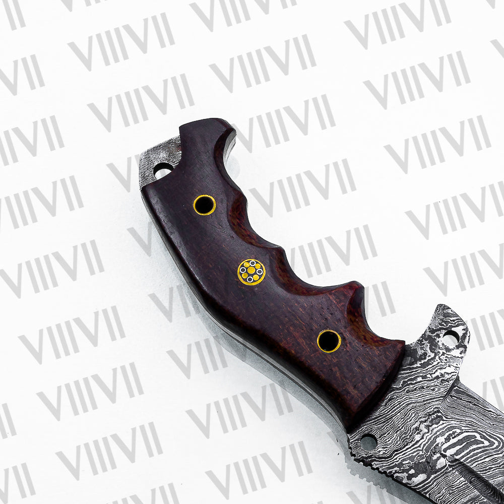 Handmade Damascus Steel Hunting Knife – Fixed Blade with Micarta Handle, Scout Carry Sheath & Optional Wooden Gift Box