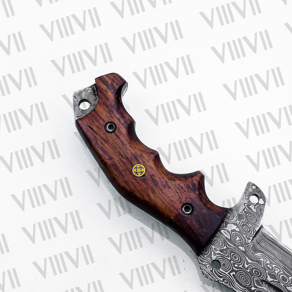 Handmade Damascus Steel Hunting Knife – Fixed Blade with Rosewood Handle, Scout Carry Sheath & Wooden Gift Box