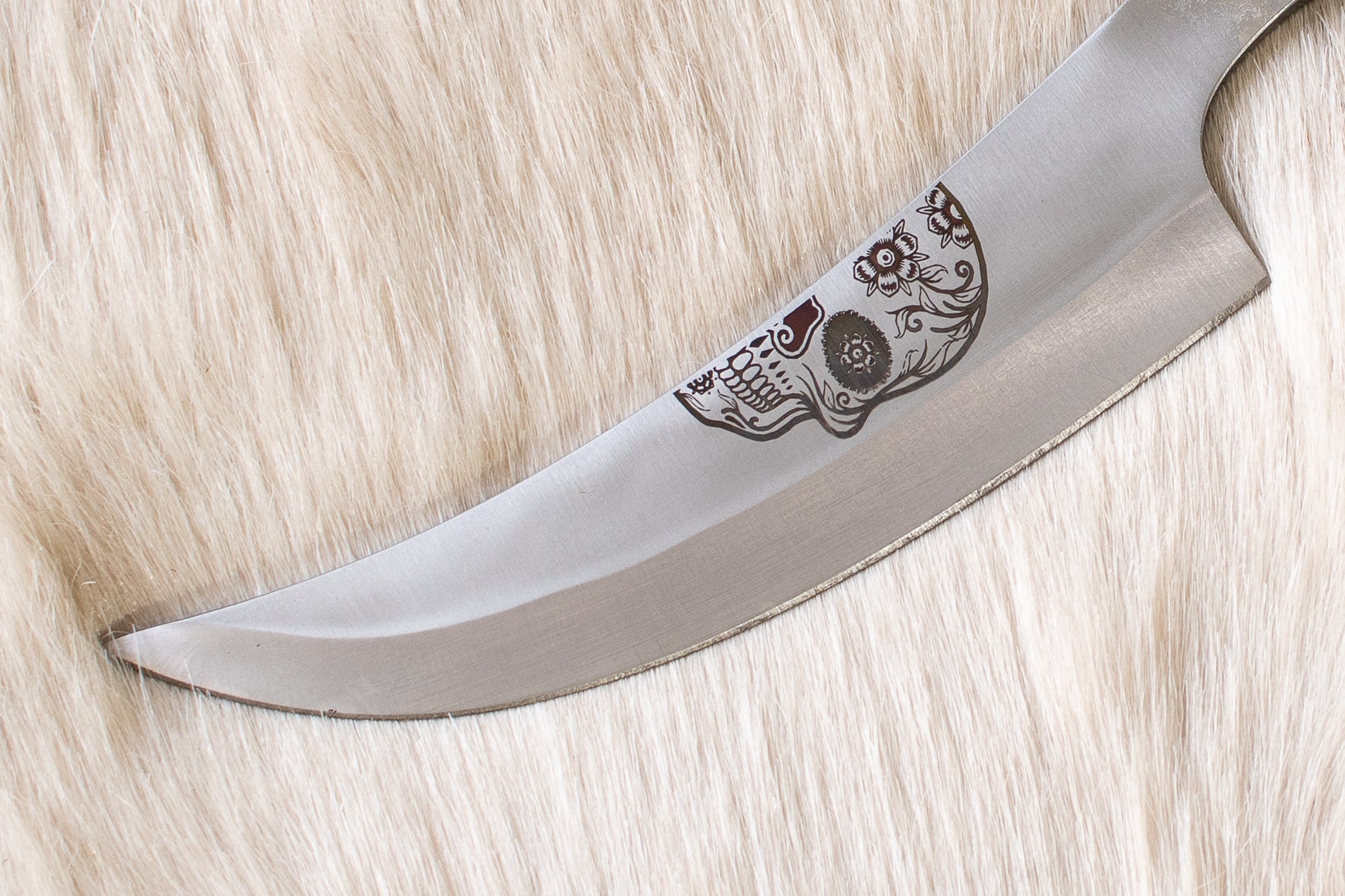 Hand Forged Spike Knife | Railroad Steel | Twisted Handle with Roses & Skull Engraving | Leather Sheath