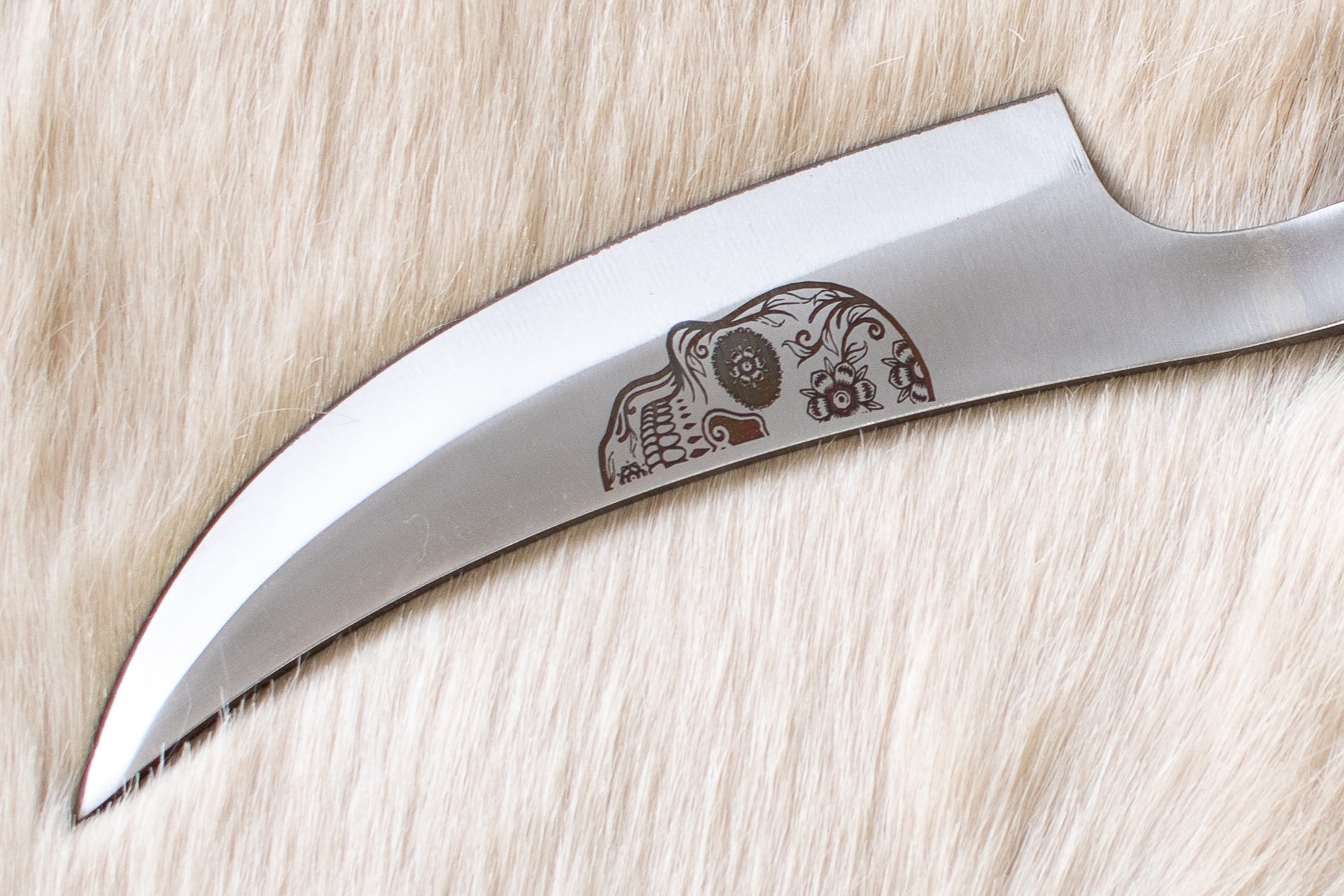 Hand Forged Spike Knife | Railroad Steel | Twisted Handle with Roses & Skull Engraving | Leather Sheath