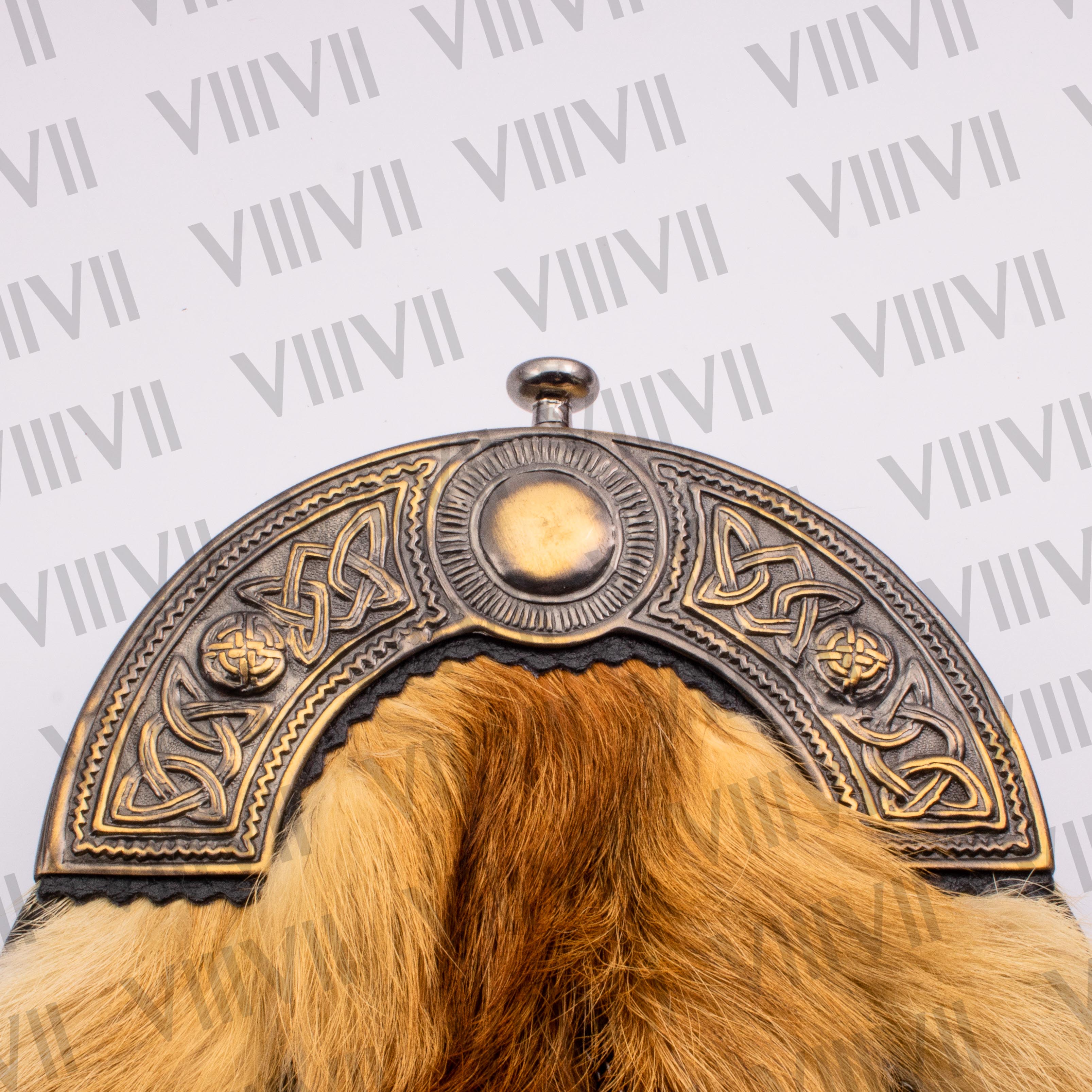 Men's Scottish Sporran with Rustic Cantle Red Fox Fur Pig Grain Leather Handmade Kilt Accessory for Weddings & Highland Wear