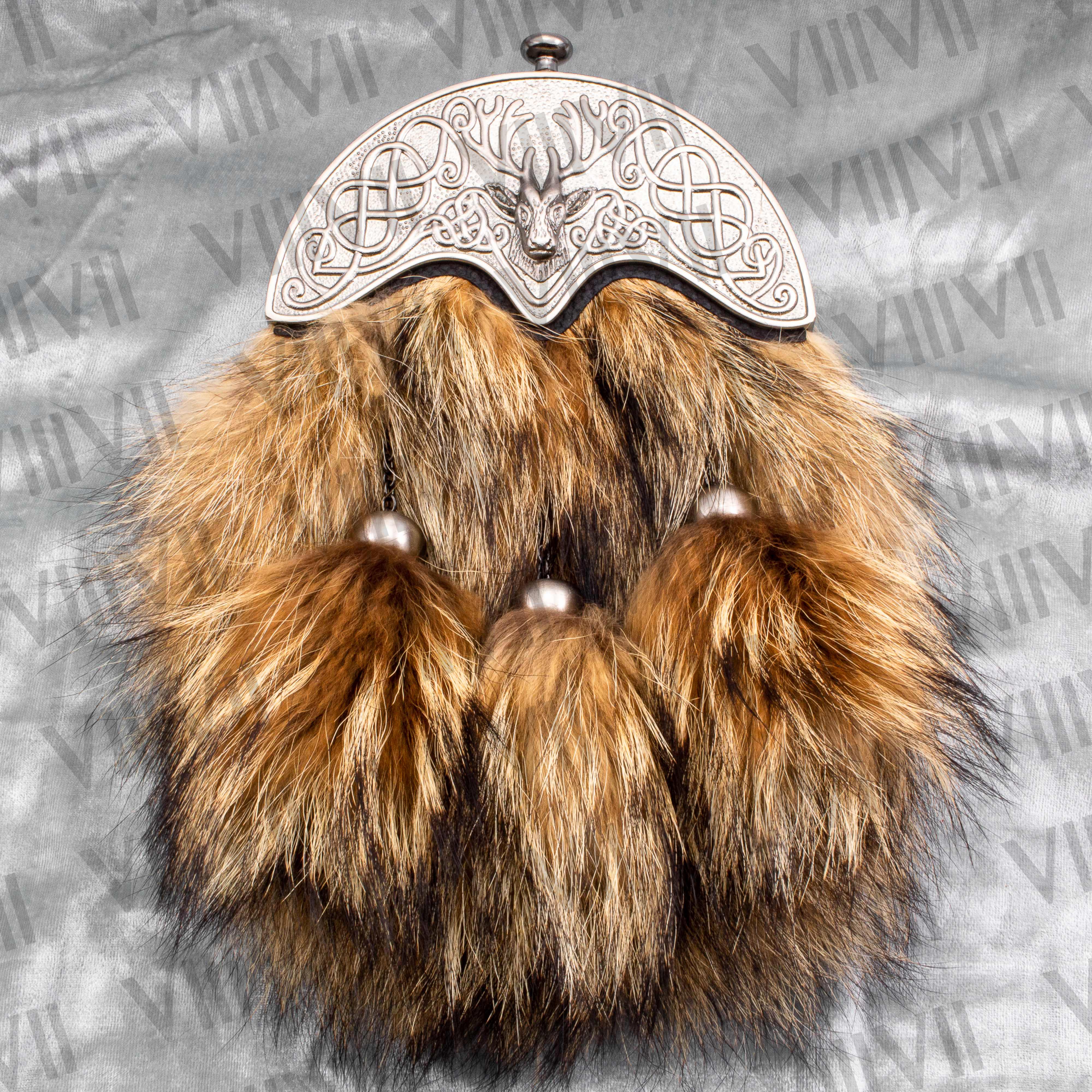 Scottish Full Dress Sporran with Stag Cantle and Coyote Fur Handmade Kilt Accessory for Weddings Highland Wear and Clan Events