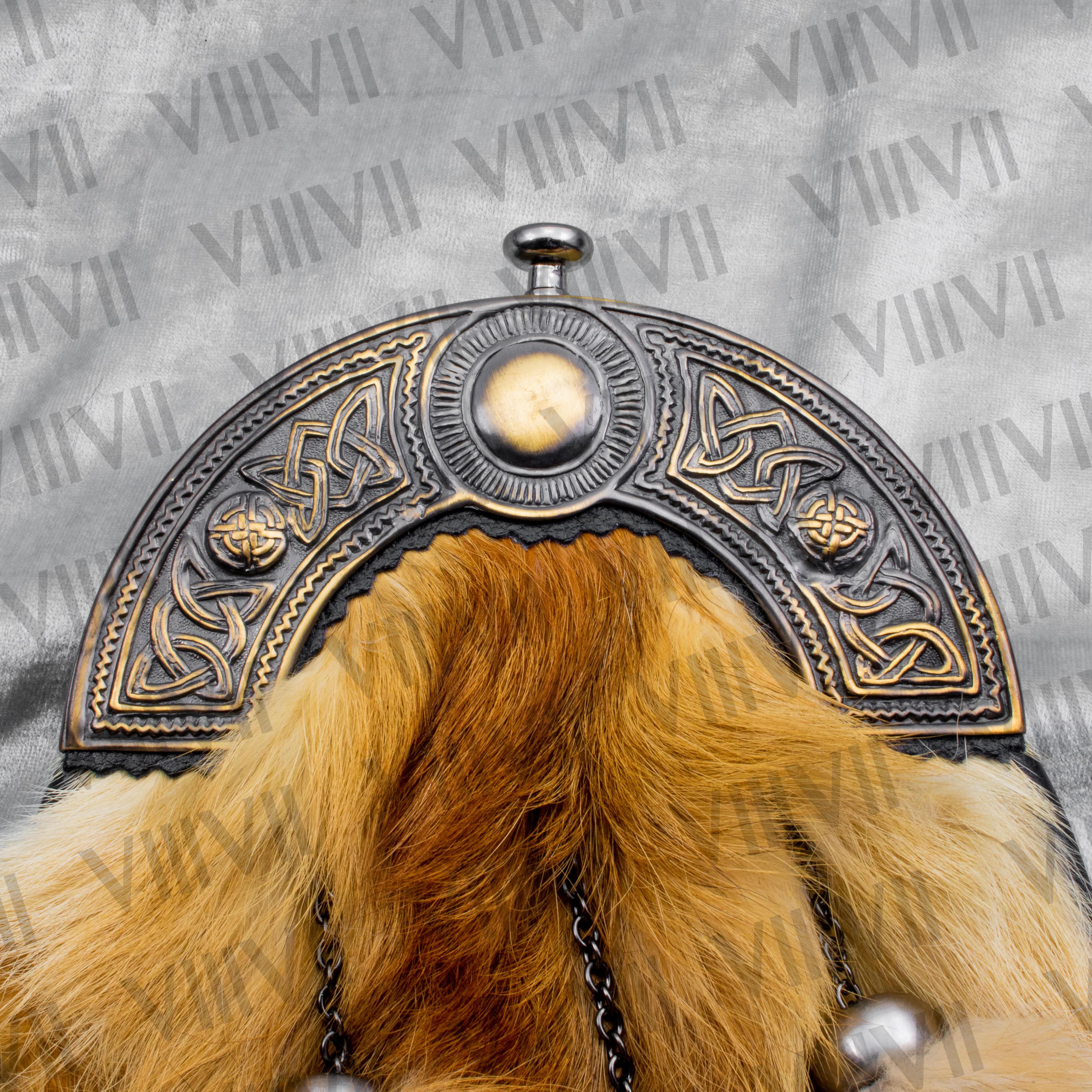 Men's Scottish Sporran with Rustic Cantle Red Fox Fur Pig Grain Leather Handmade Kilt Accessory for Weddings & Highland Wear