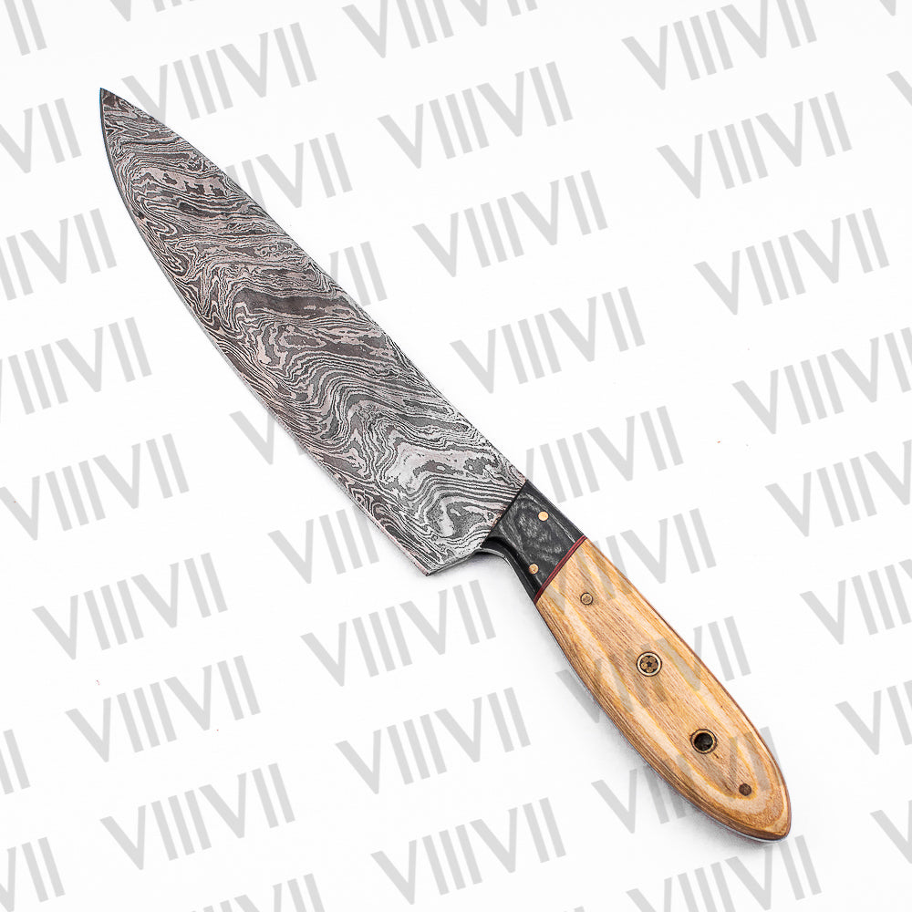 Damascus Steel Chef Knife Set with Ash Wood Handle – Handcrafted Precision and Style