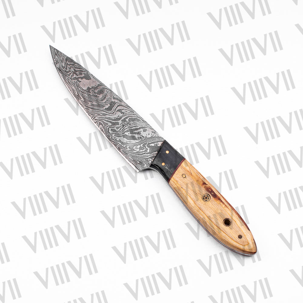 Damascus Steel Chef Knife Set with Ash Wood Handle – Handcrafted Precision and Style