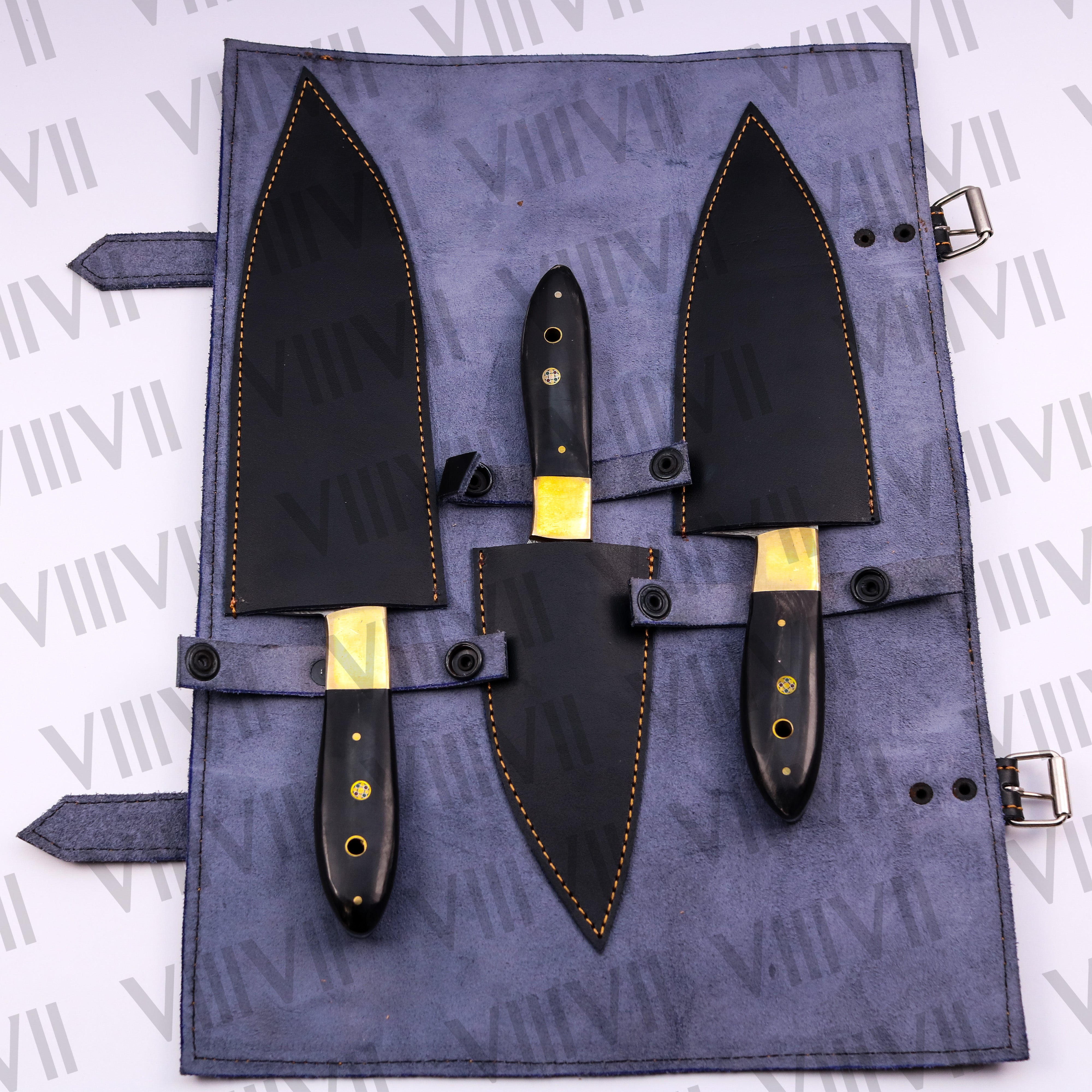 Handcrafted Chef Knife Set with Damascus Steel & Bull Horn Handles – Premium Kitchen Tools