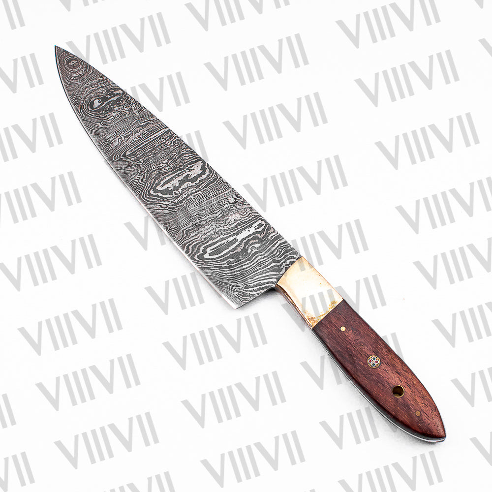 Damascus Steel Chef Knife Set with Rosewood Handle – Handcrafted Culinary Precision