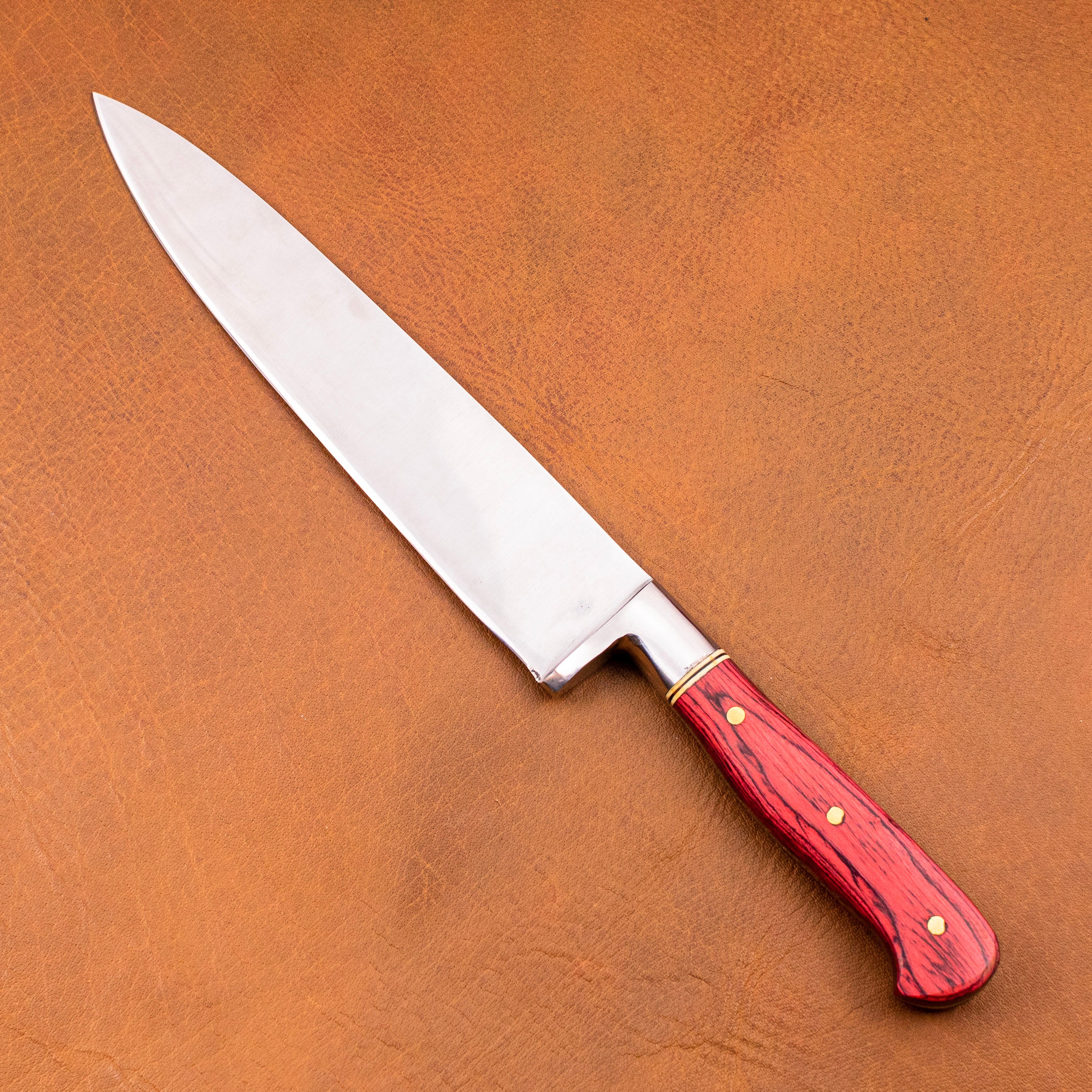 Professional Stainless Steel Chef Knife | 8" Blade with Red Pakka Wood Handle | Premium Kitchen Tool