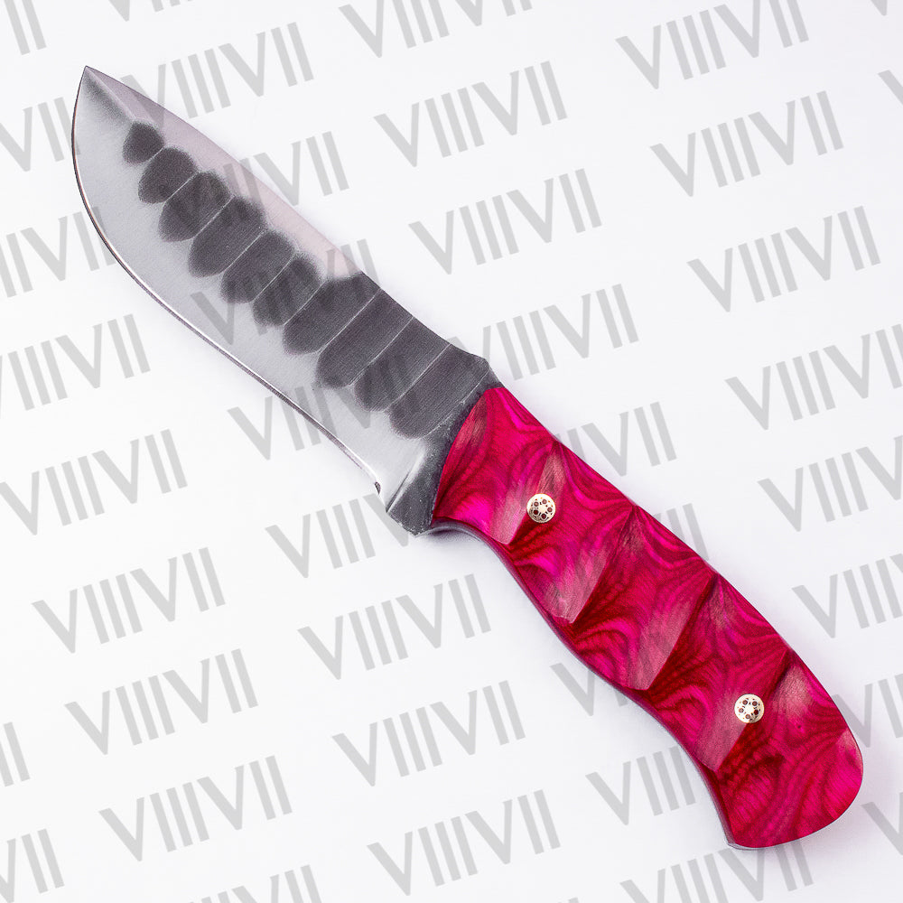 Forged Bushcraft Knife with D2 Steel Blade & Pink Ashwood Handle – Gift for Hunters, Campers, Survivalists & Outdoor Enthusiasts