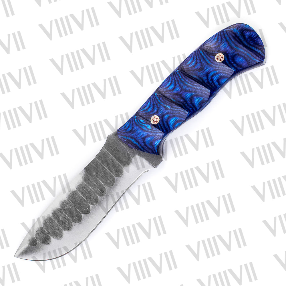 Forged Bushcraft Knife with D2 Steel Blade & Blue Ashwood Handle – Hunting, Survival & Outdoor Adventure Tool