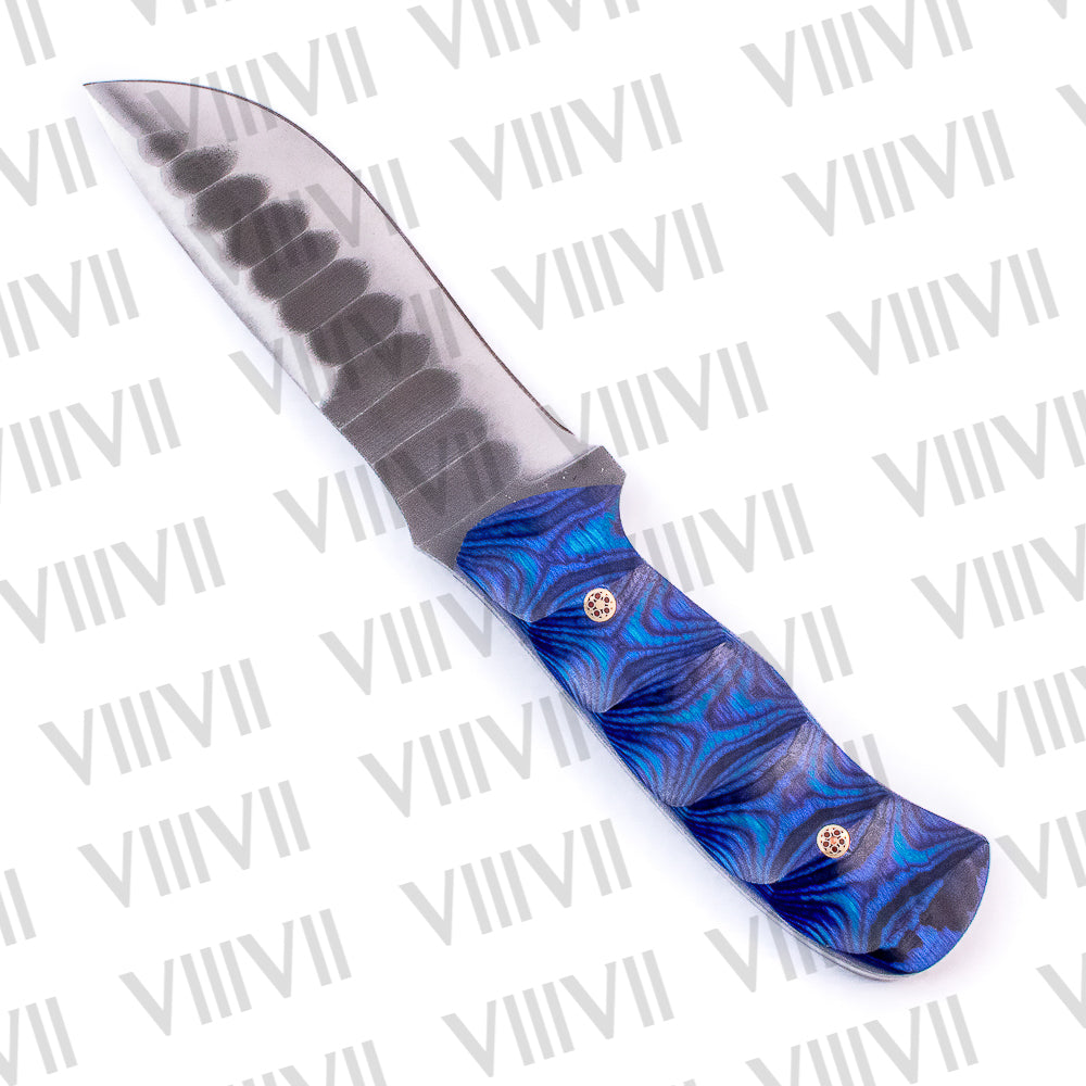 Forged Bushcraft Knife with D2 Steel Blade & Blue Ashwood Handle – Hunting, Survival & Outdoor Adventure Tool