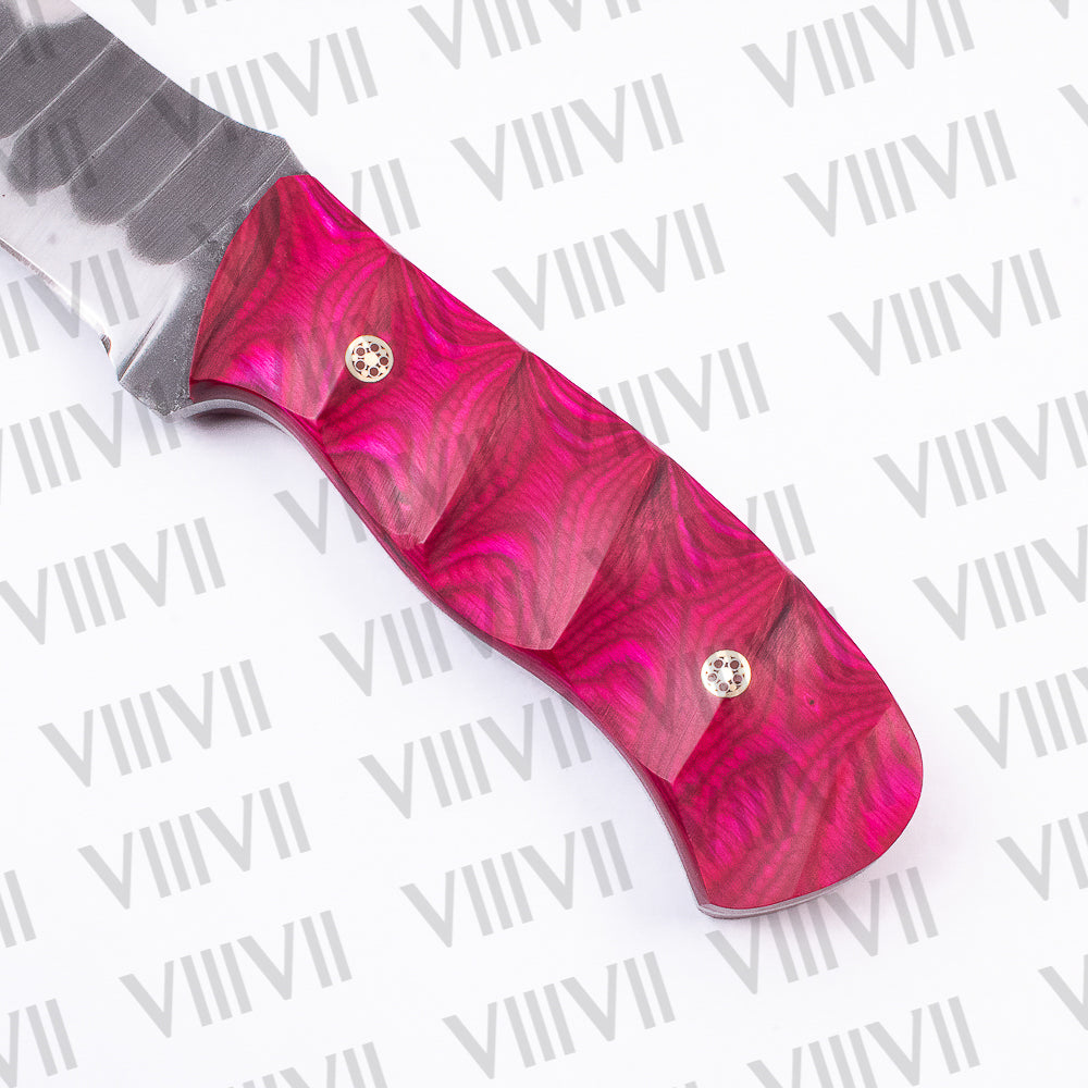 Forged Bushcraft Knife with D2 Steel Blade & Pink Ashwood Handle – Gift for Hunters, Campers, Survivalists & Outdoor Enthusiasts