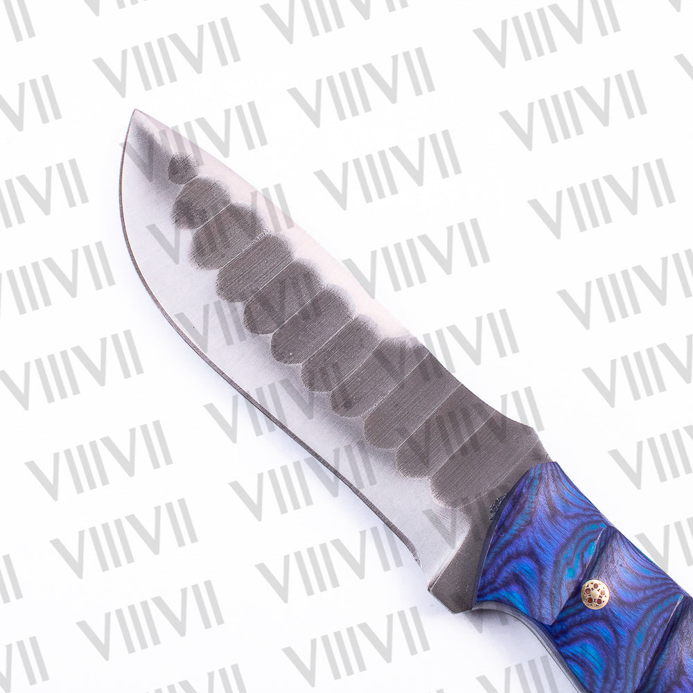 Forged Bushcraft Knife with D2 Steel Blade & Blue Ashwood Handle – Hunting, Survival & Outdoor Adventure Tool