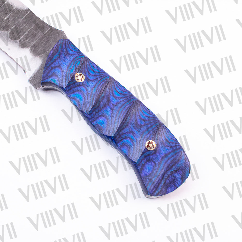 Forged Bushcraft Knife with D2 Steel Blade & Blue Ashwood Handle – Hunting, Survival & Outdoor Adventure Tool