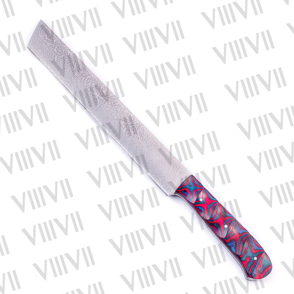 Engraved Brisket Carving Knife in Stainless Steel with Multi-Wood Handle – Precision & Style Combined