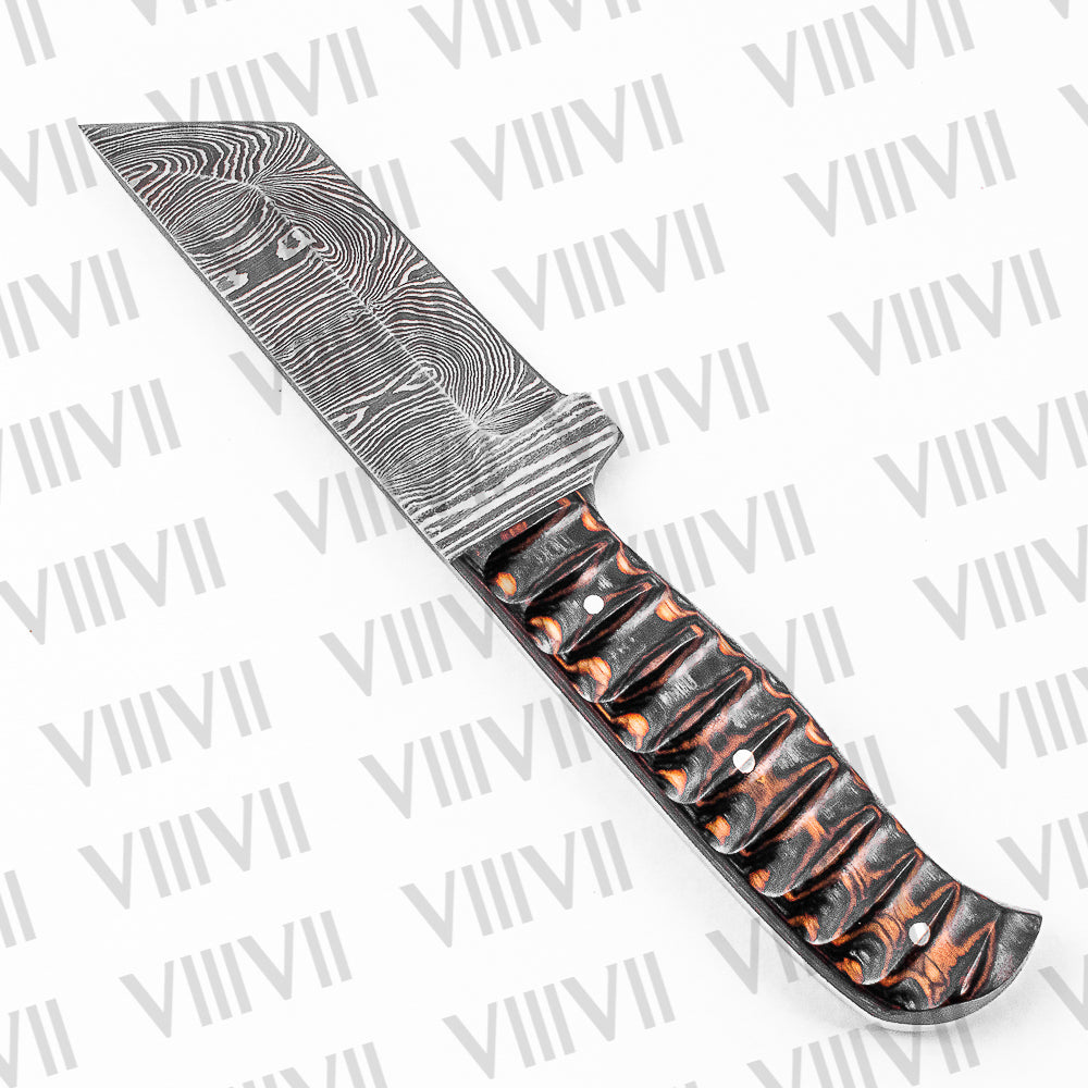 Hand-Forged Tanto Dagger in Damascus Steel with Burnt Ash Wood Handle – Tactical Blade & Collector’s Gift