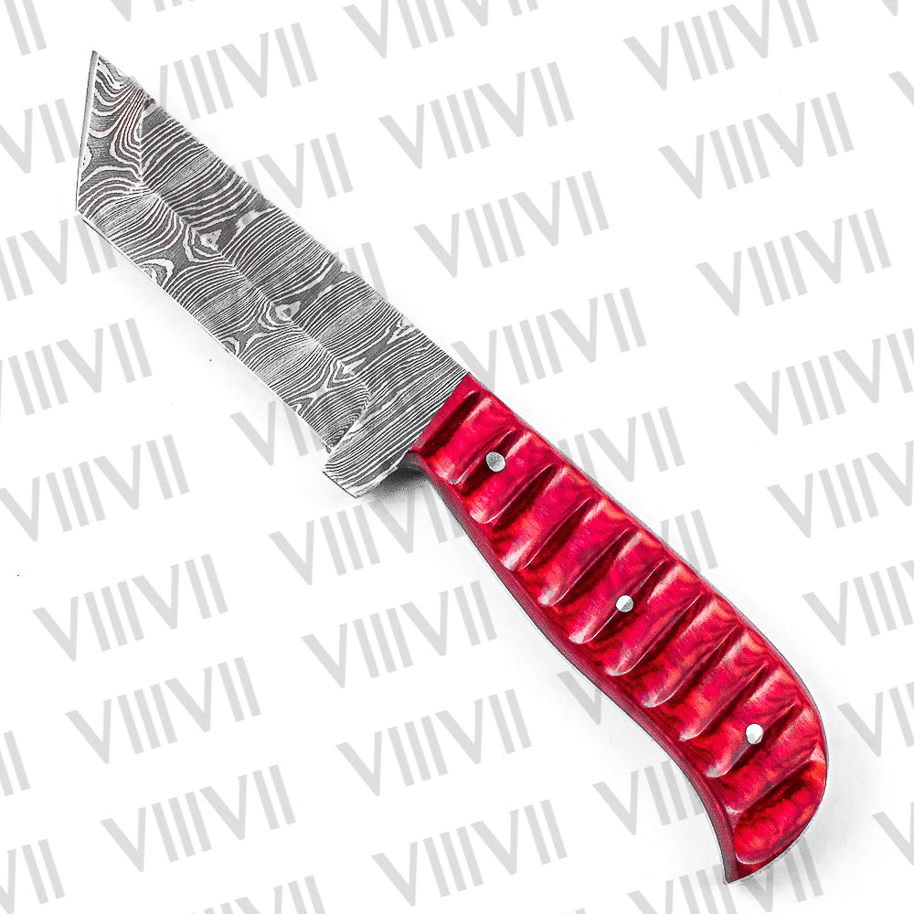 Hand-Forged Tanto Dagger in Damascus Steel with Pink Wood Handle – Collector’s Blade for Outdoor & Tactical Use